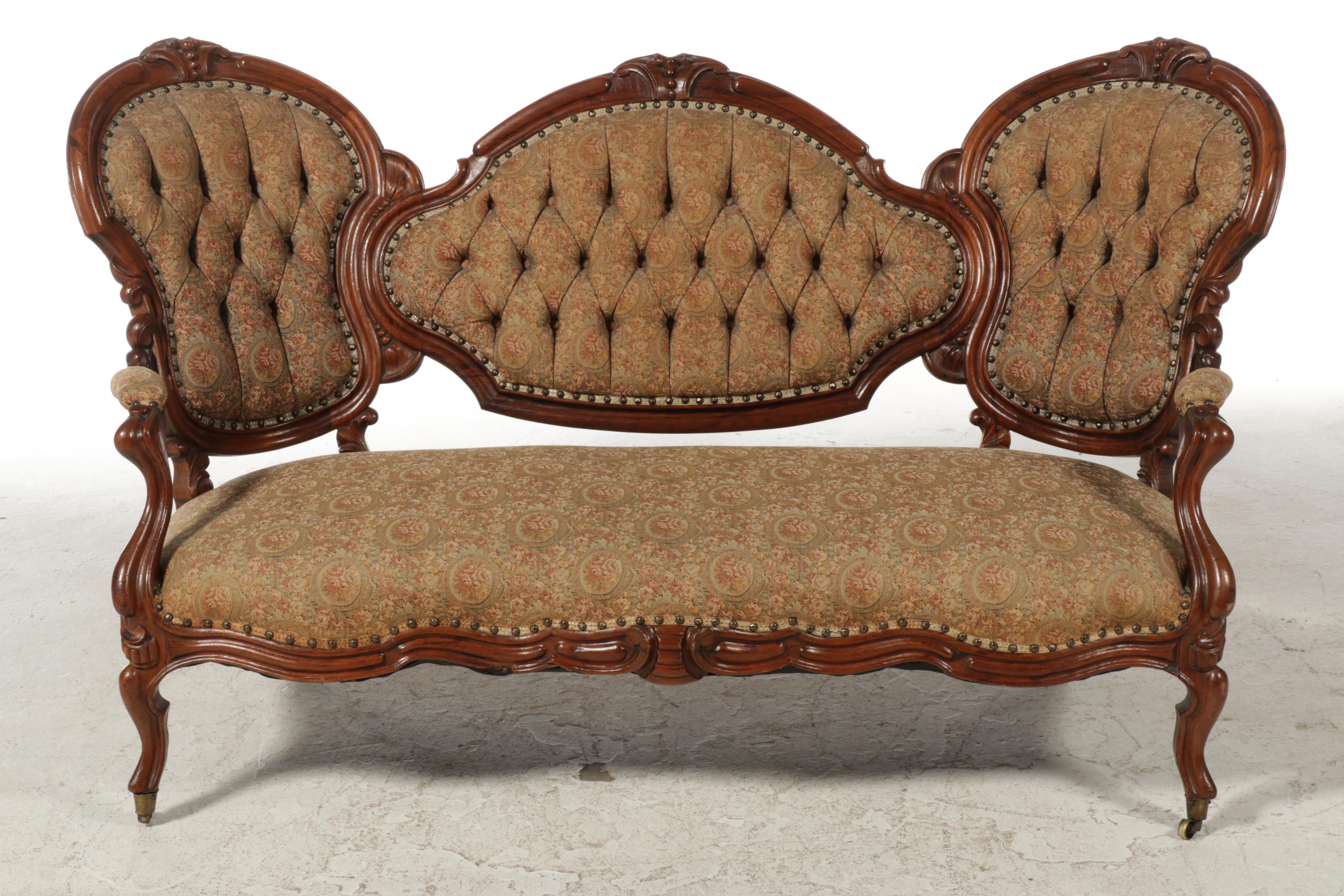 American Rococo Revival Rosewood-Grained Walnut and Buttoned-Down Sofa, c. 1870