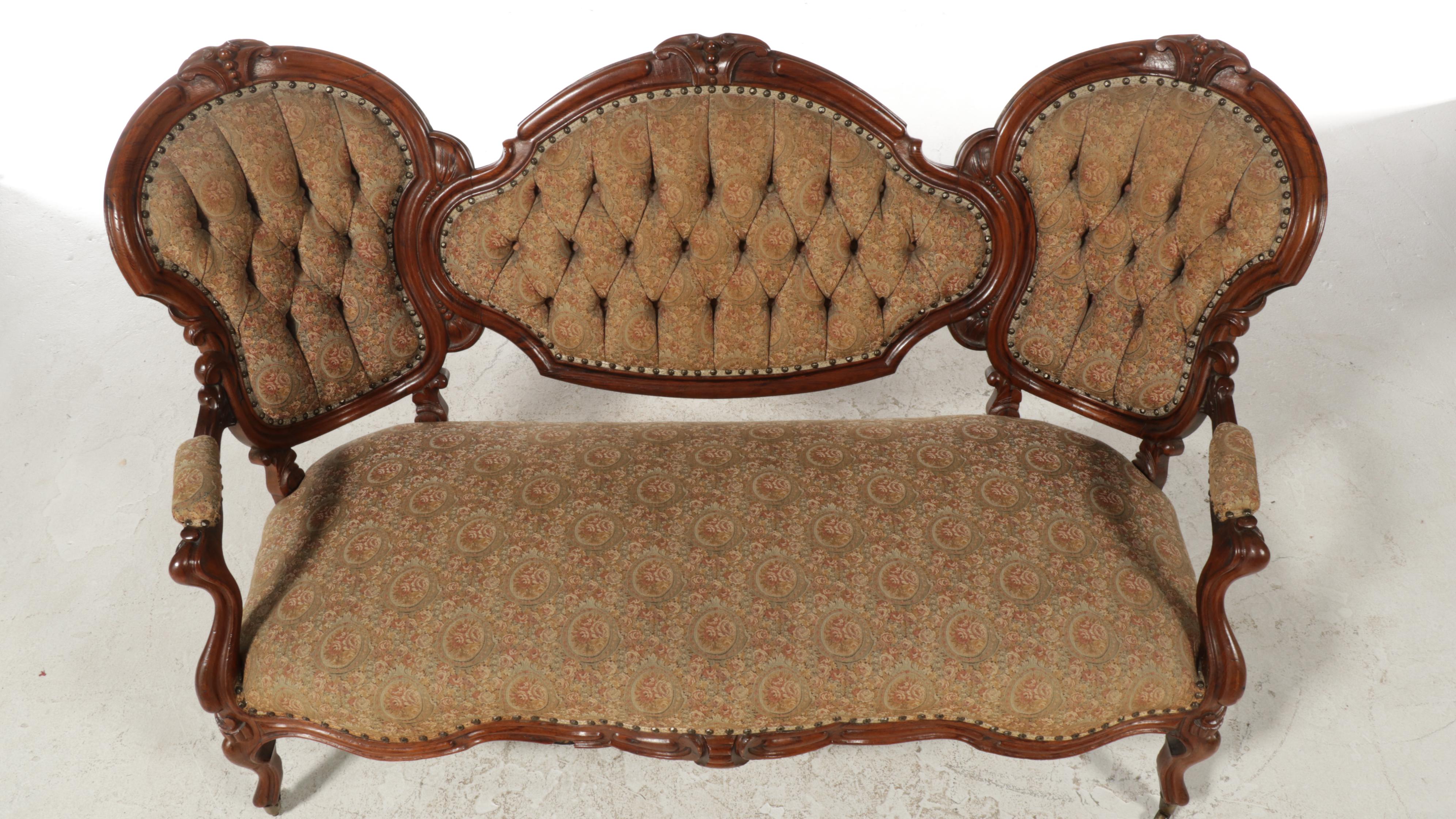 American Rococo Revival Rosewood-Grained Walnut and Buttoned-Down Sofa, c. 1870