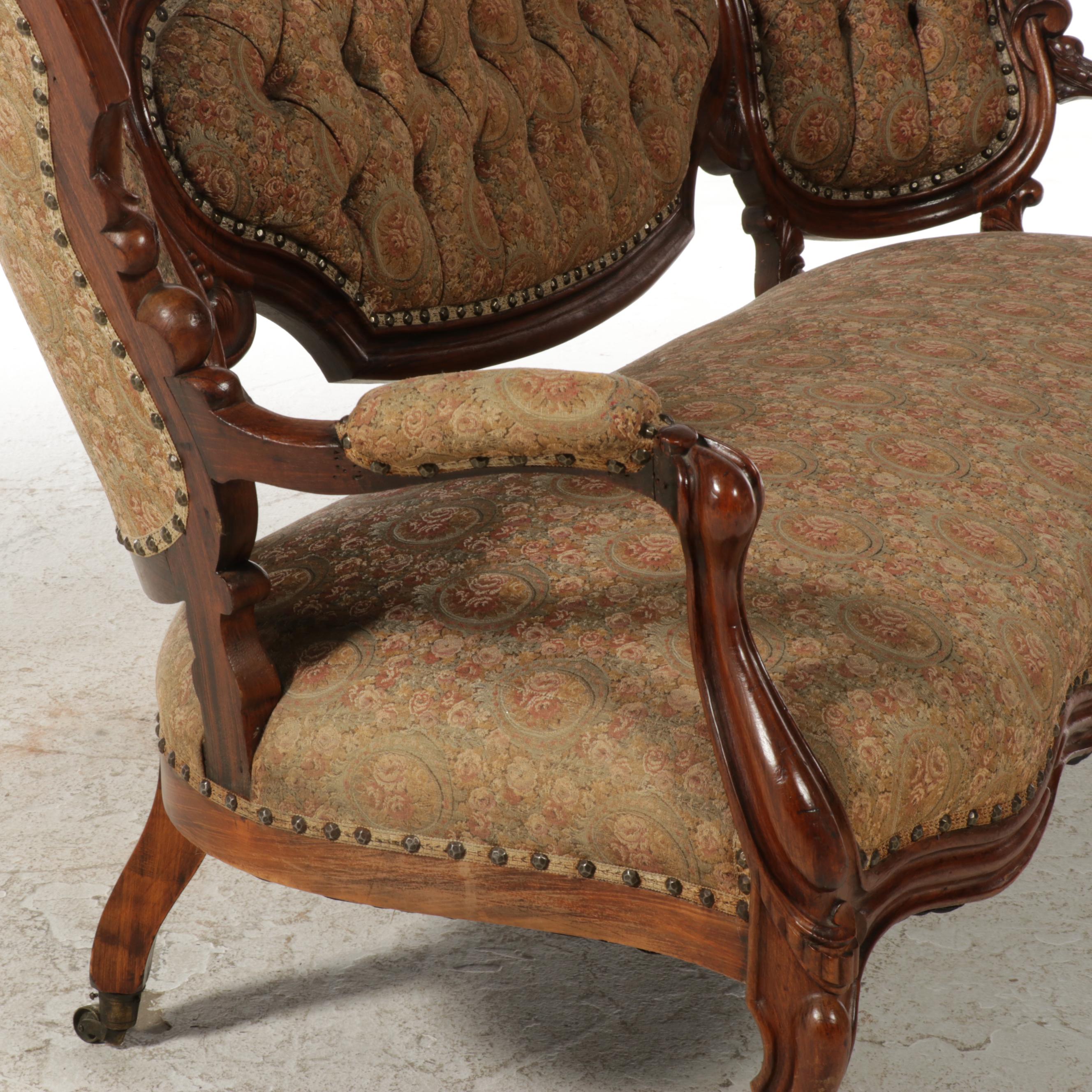 American Rococo Revival Rosewood-Grained Walnut and Buttoned-Down Sofa, c. 1870