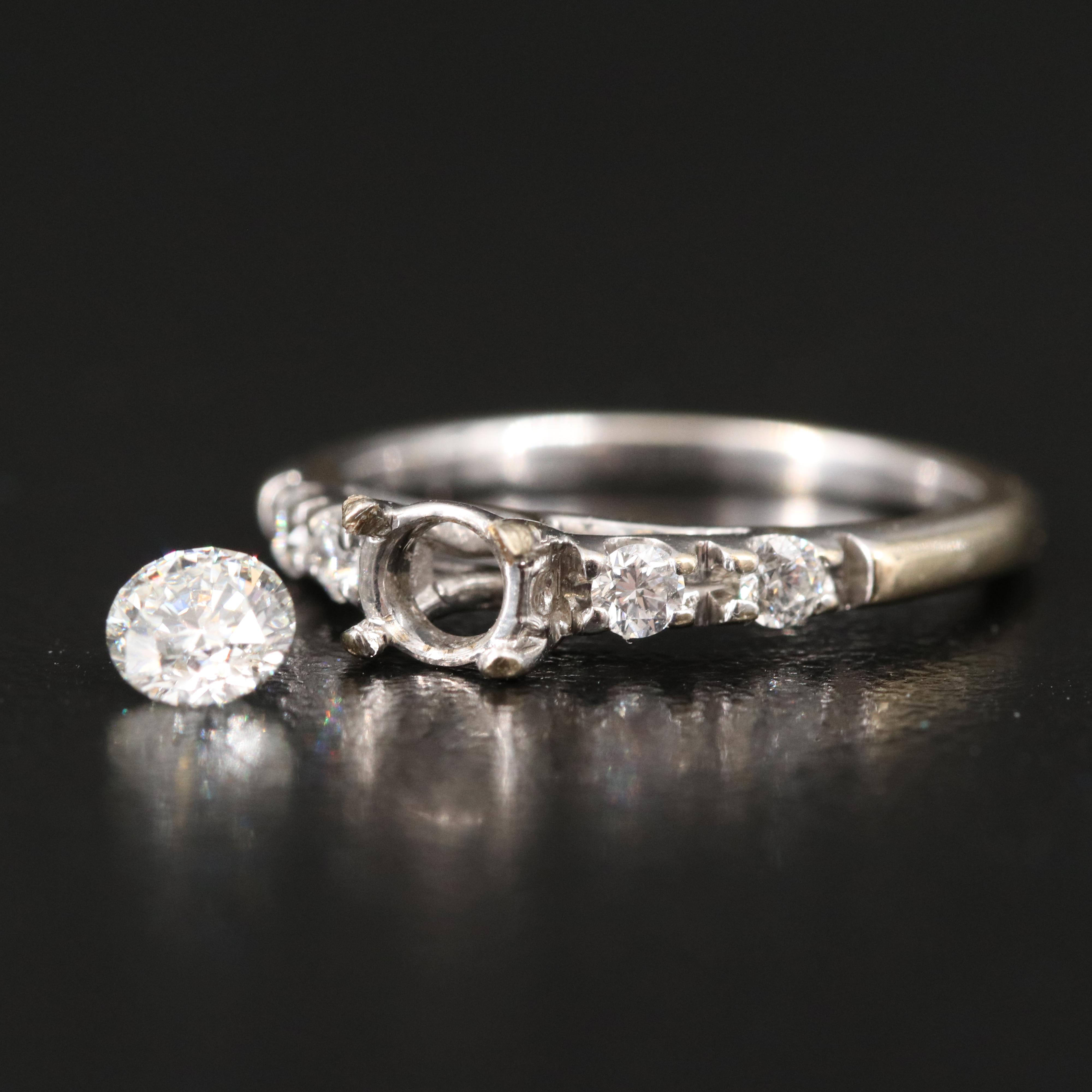 18K 0.18 CTW Diamond Semi Mount and Loose 0.35 CT Center Diamond and GIA eReport