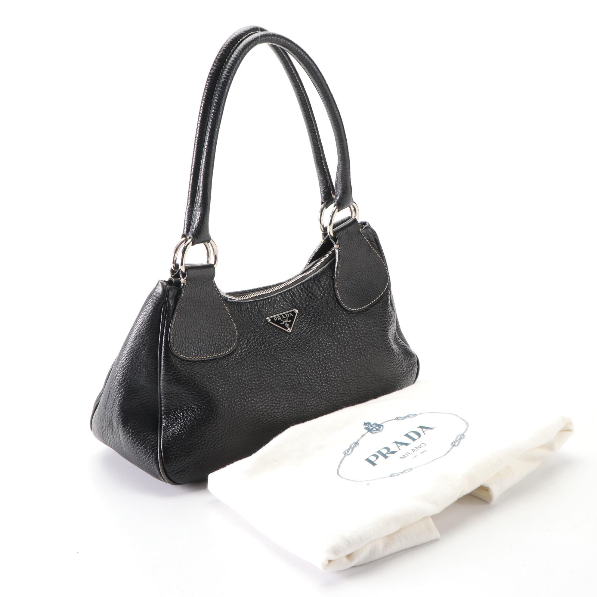 Prada Shoudler Bag in Black Grained Leather