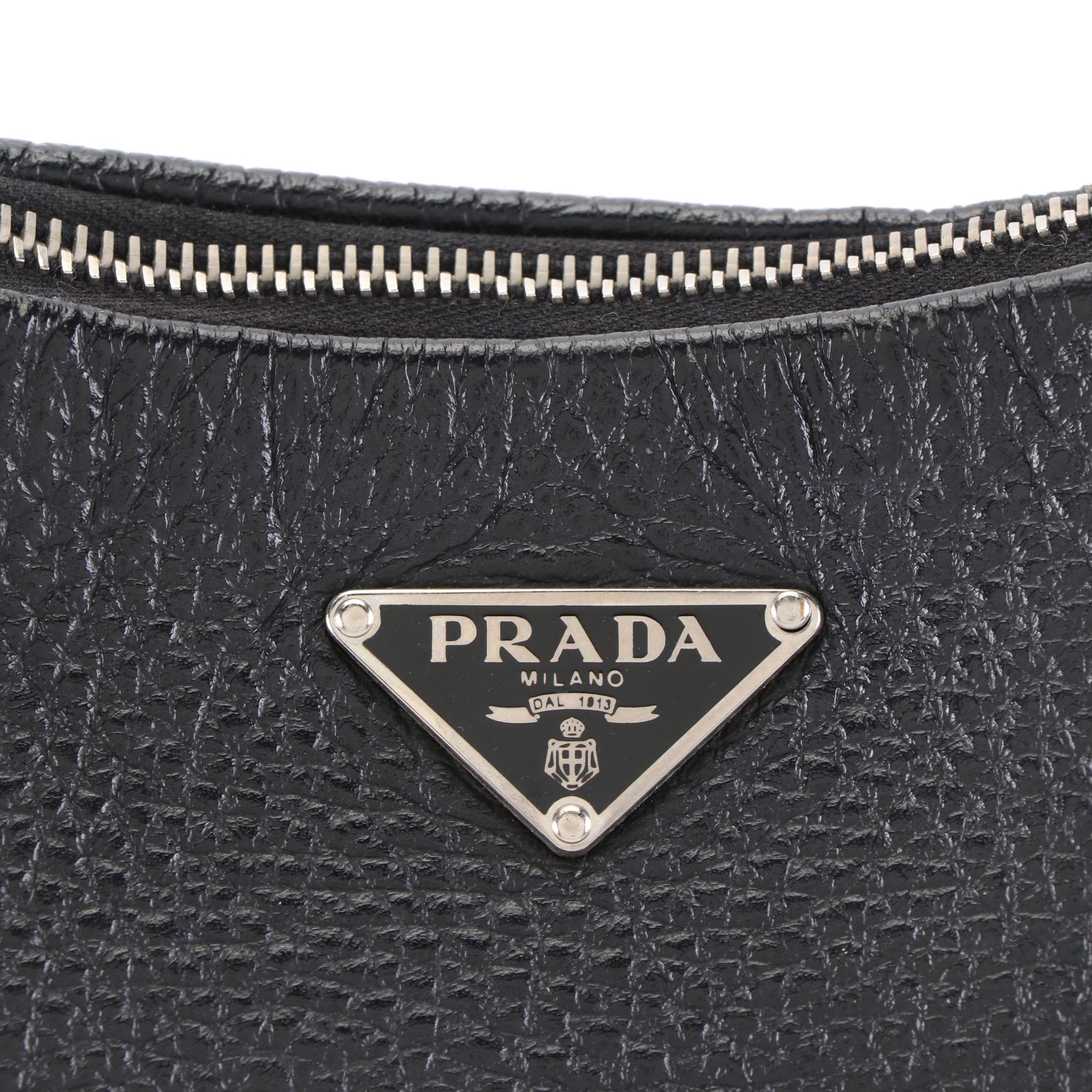 Prada Shoudler Bag in Black Grained Leather