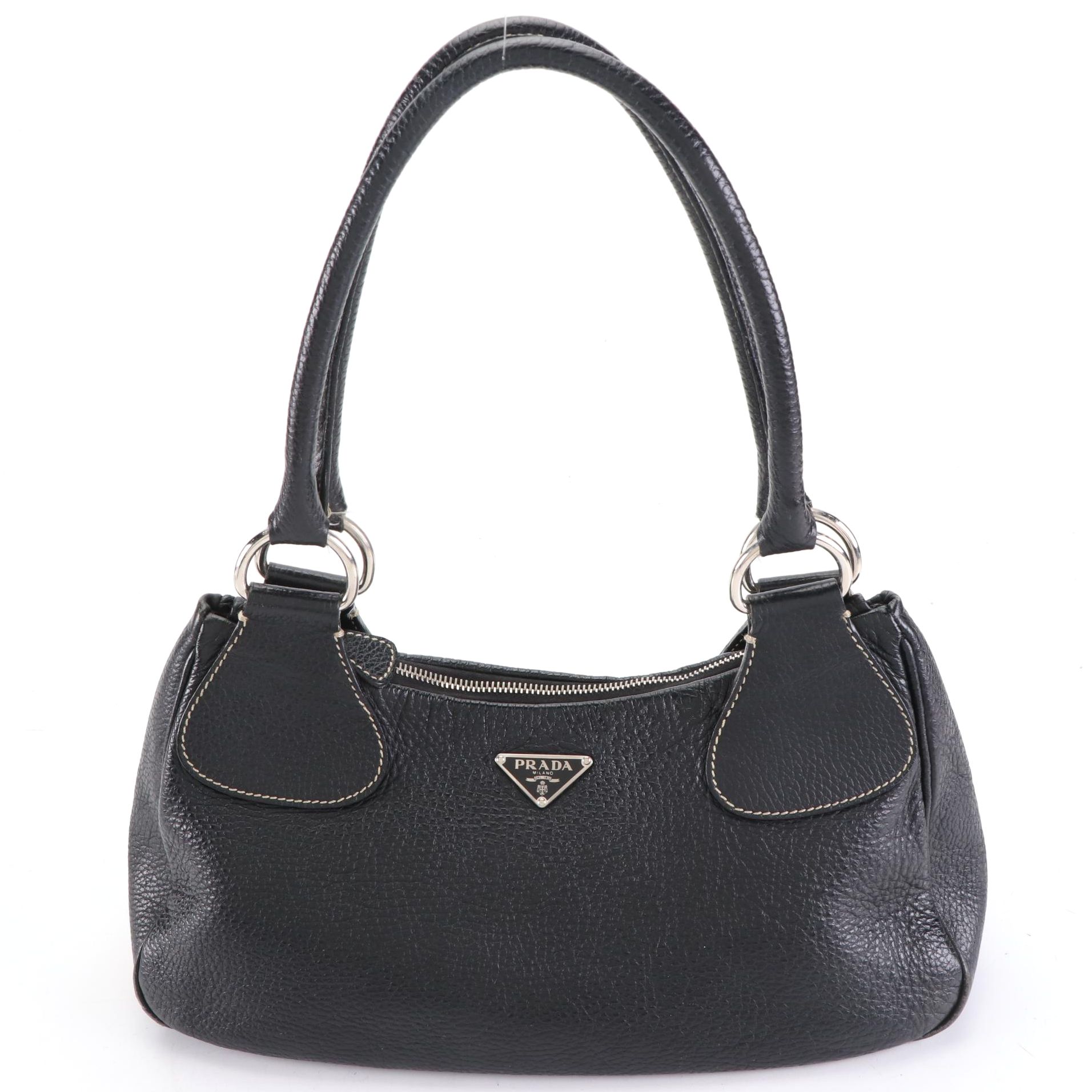 Prada Shoudler Bag in Black Grained Leather