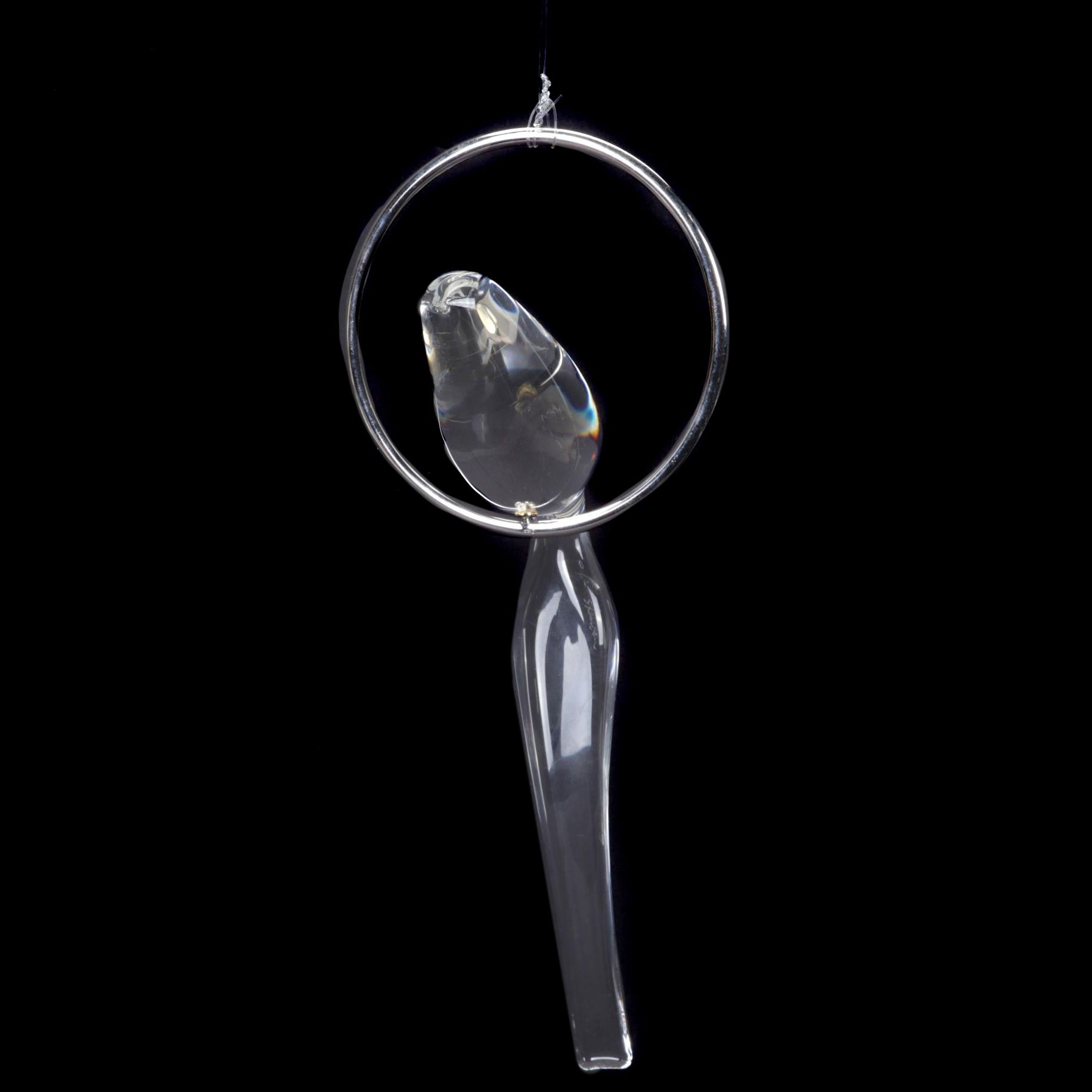 Steuben Crystal Bird Figurine on Sterling Perch