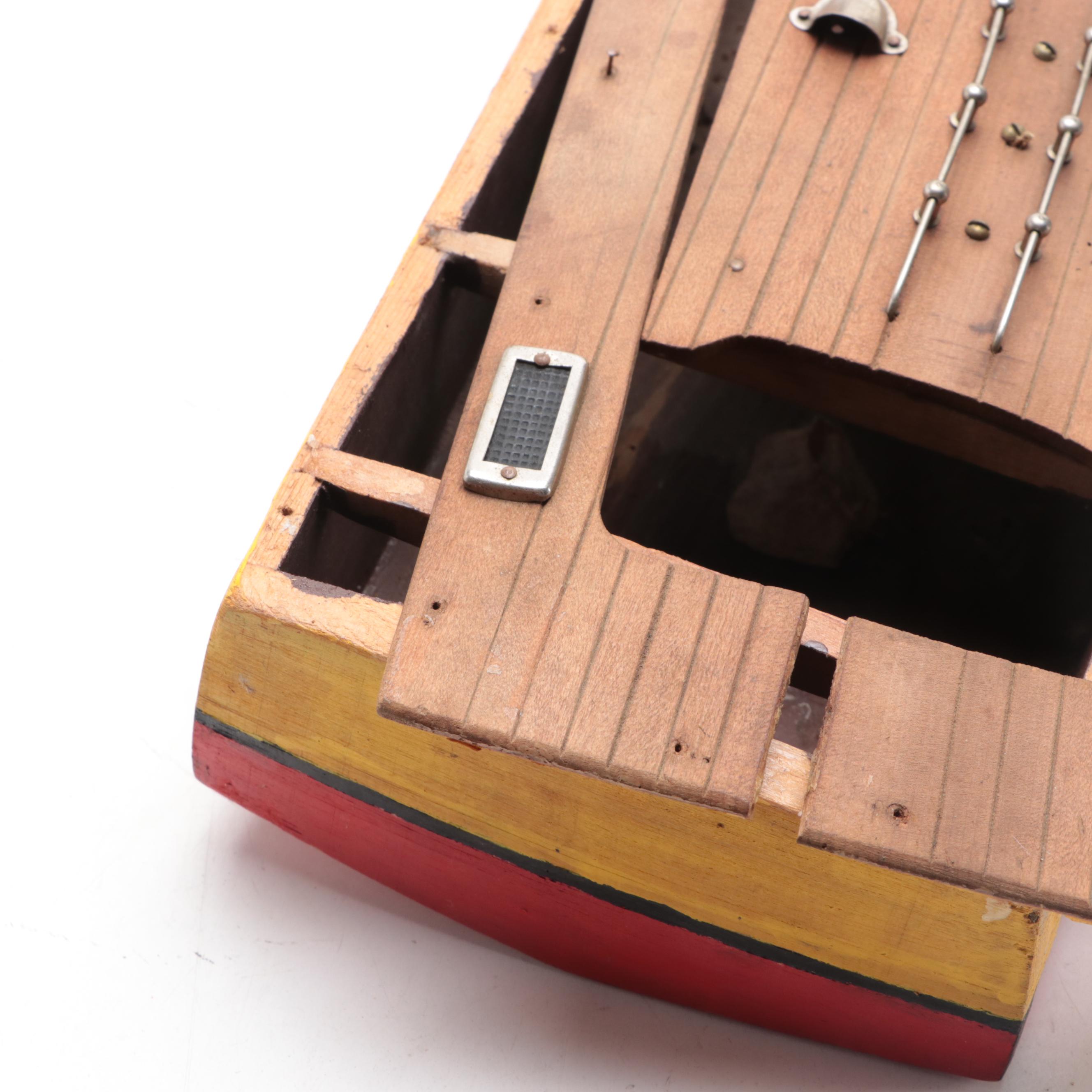 Wooden Chris Craft Style Model Toy Speed Boat, Mid-20th Century