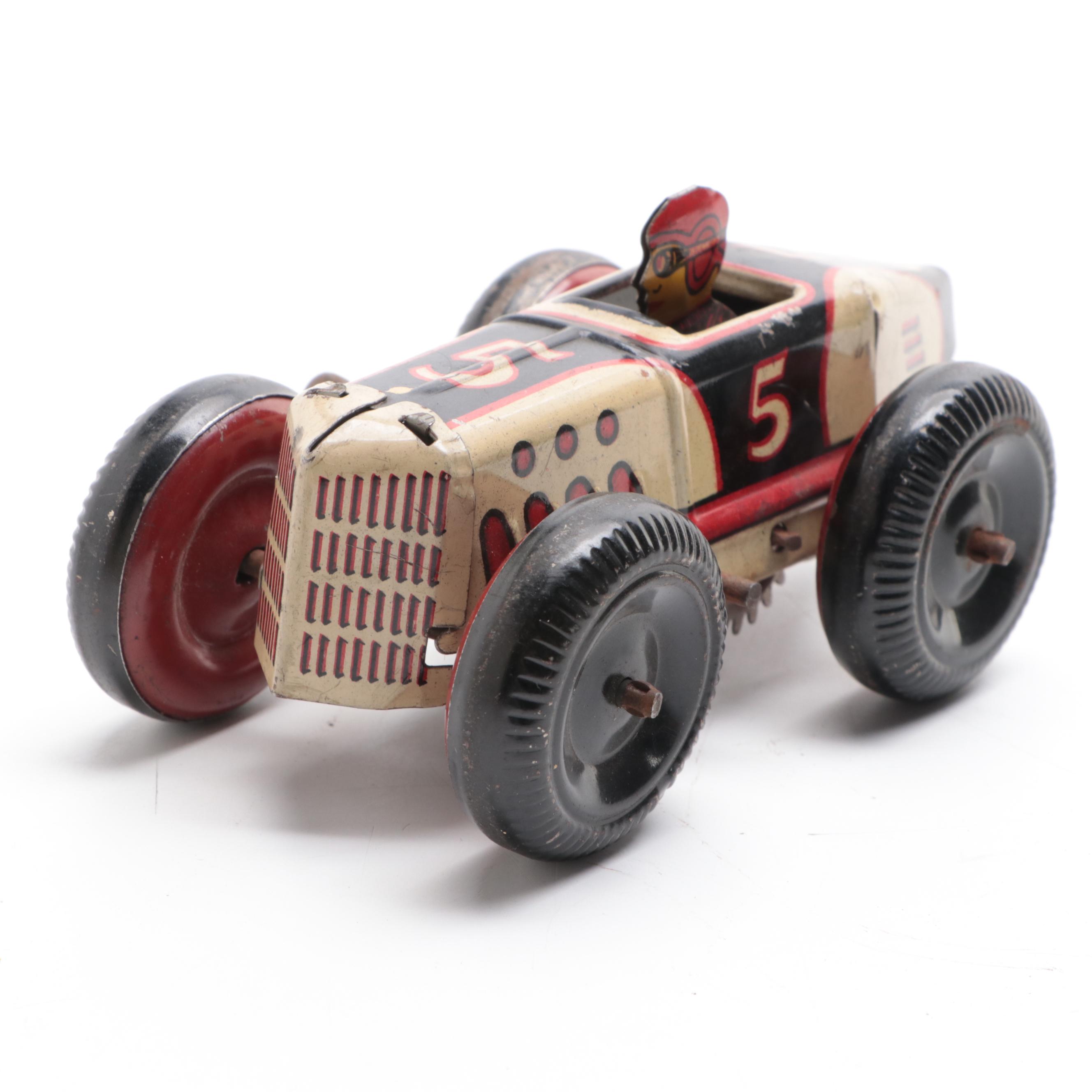 Marx Toys Tin Lithograph Wind-Up Toy Race Car, Mid-20th Century
