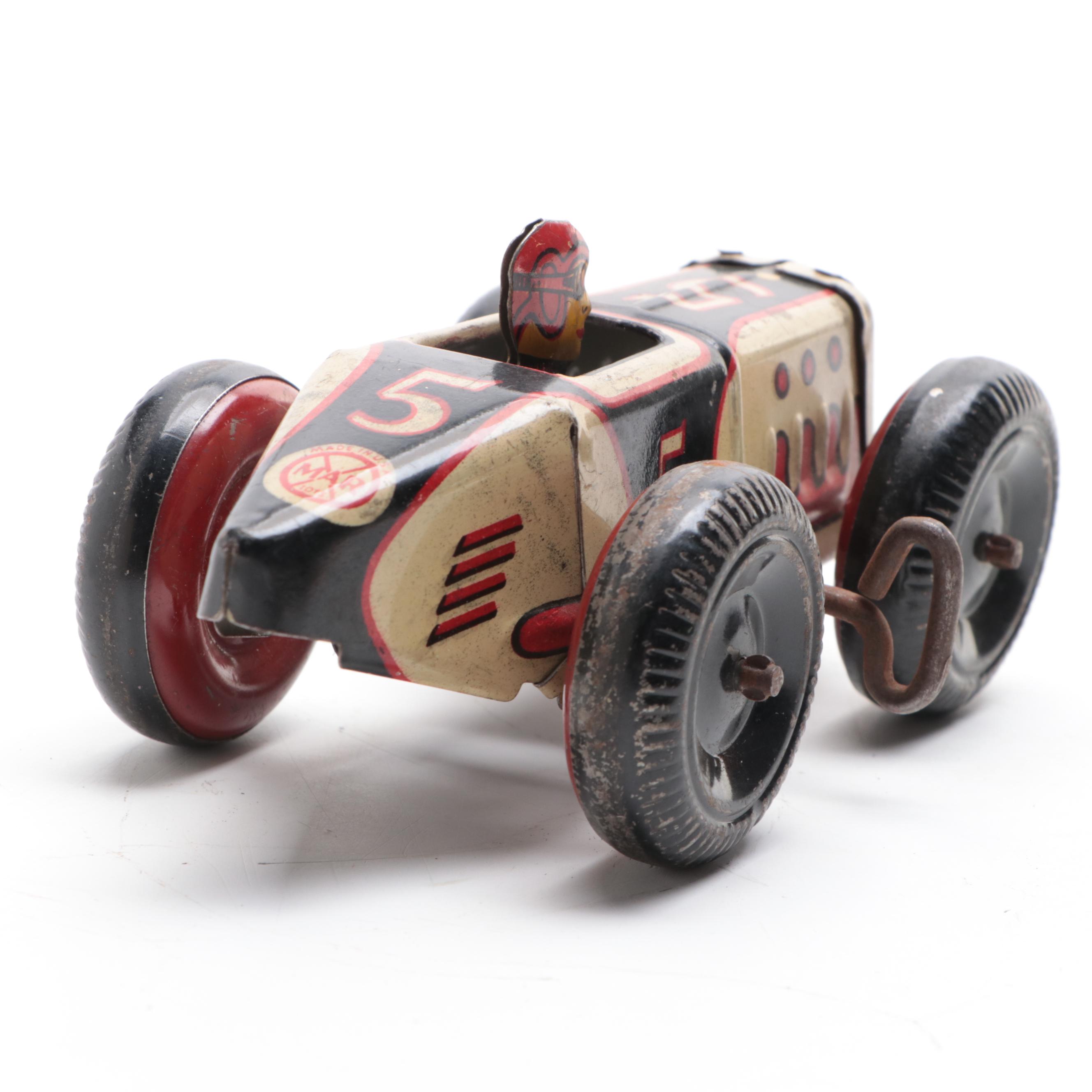 Marx Toys Tin Lithograph Wind-Up Toy Race Car, Mid-20th Century
