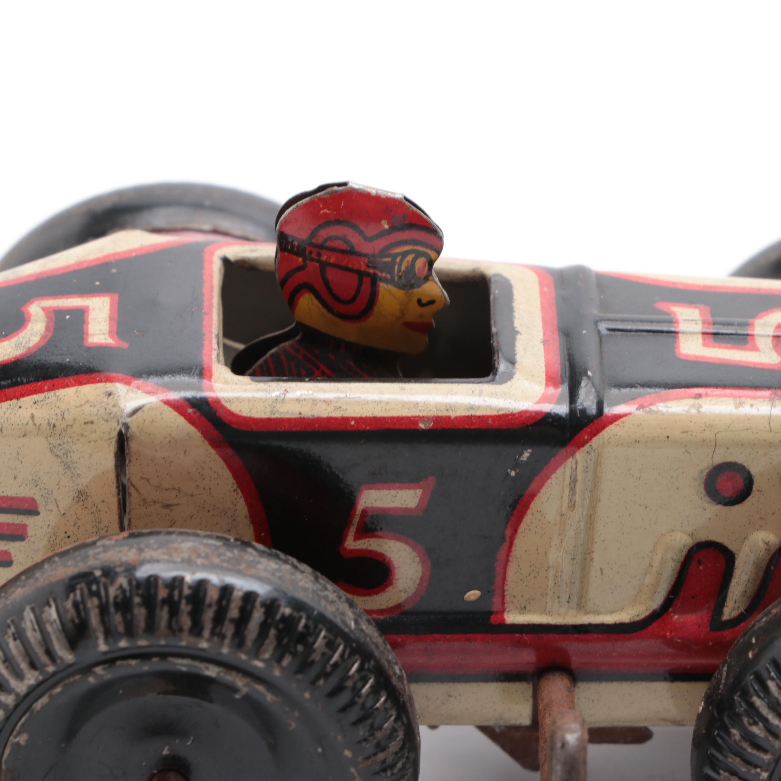 Marx Toys Tin Lithograph WindUp Toy Race Car, Mid20th Century EBTH