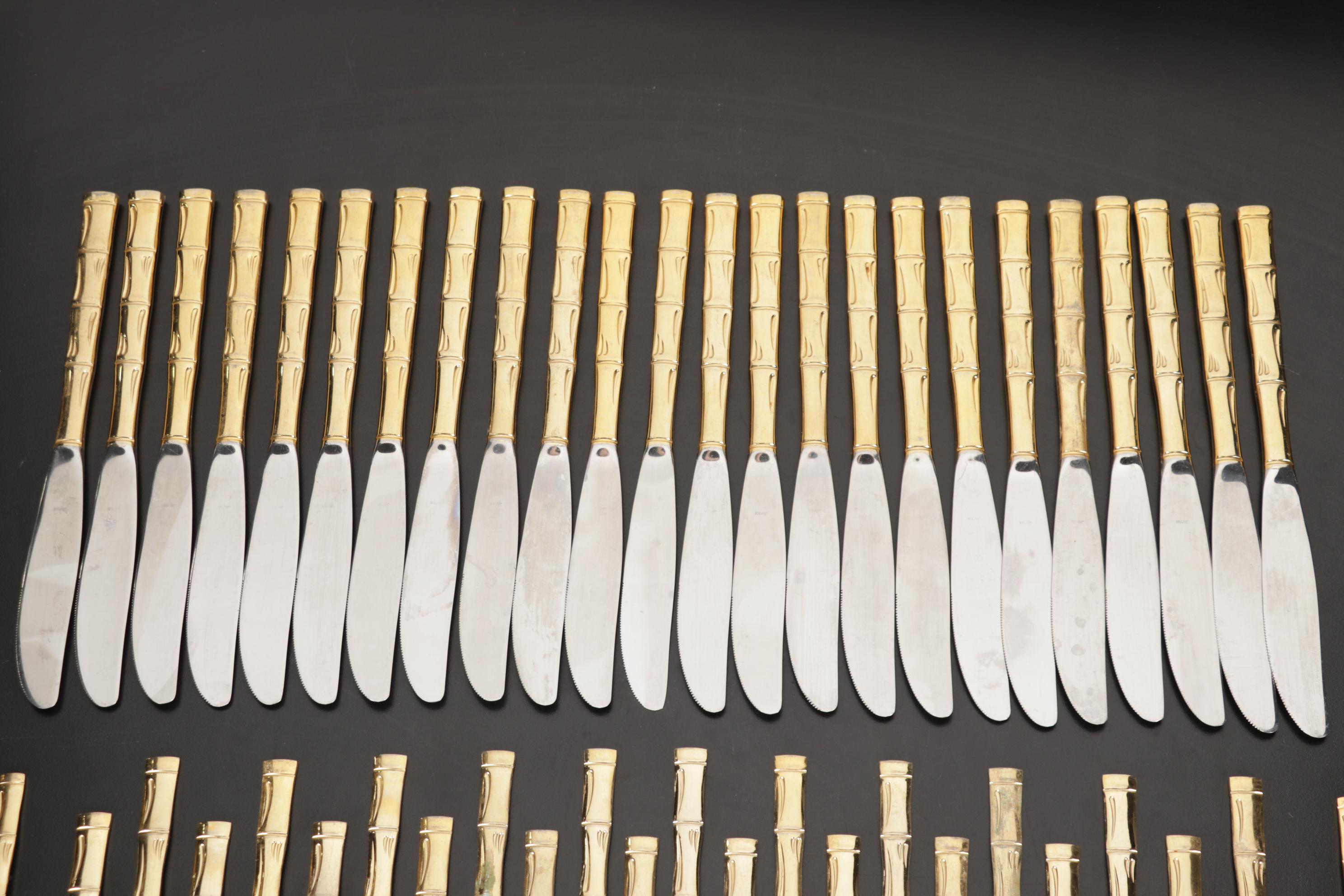 Japanese Bamboo Patern Gold Plated Flatware Set in Box with Towle Salad Set