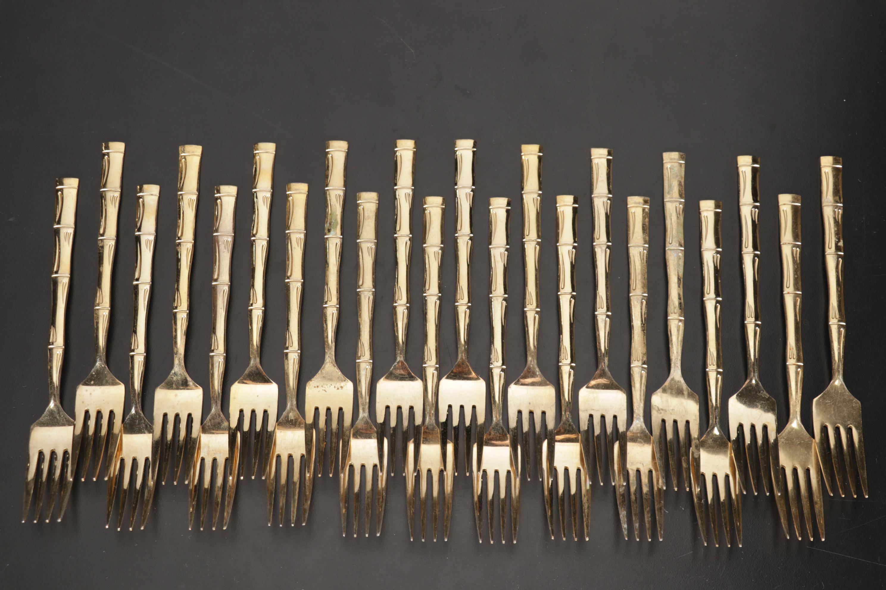 Japanese Bamboo Patern Gold Plated Flatware Set in Box with Towle Salad Set