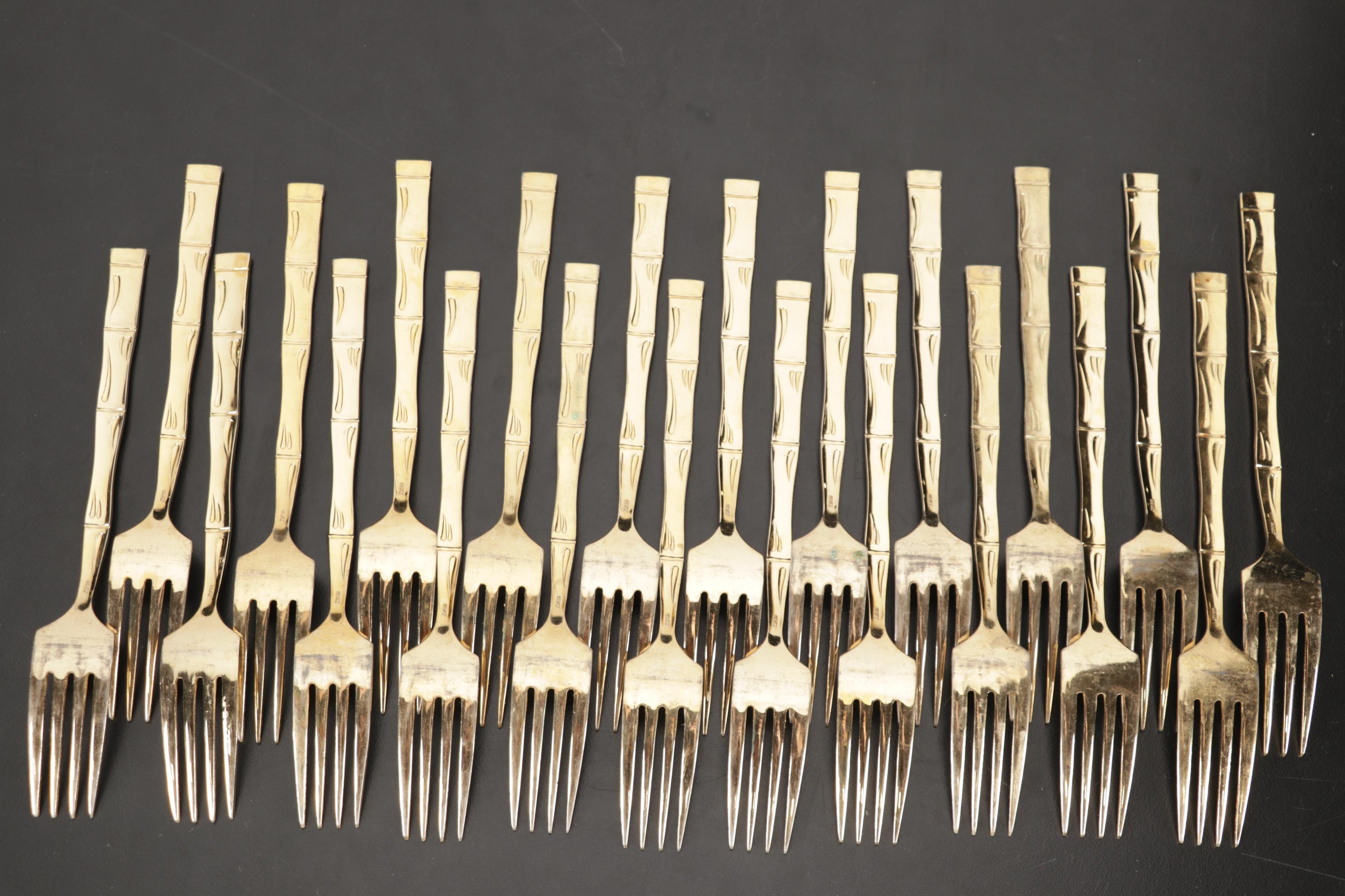 Japanese Bamboo Patern Gold Plated Flatware Set in Box with Towle Salad Set