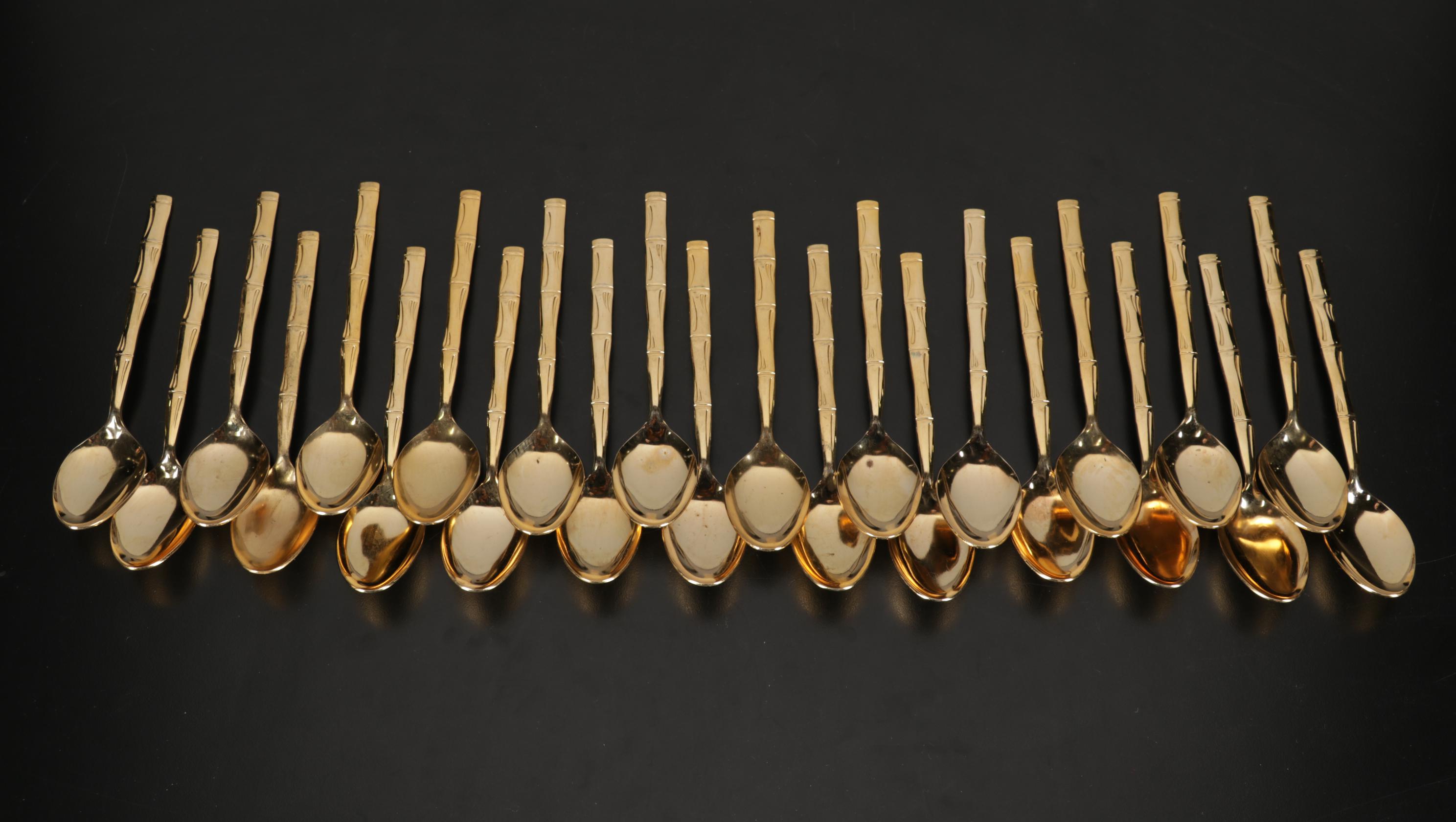 Japanese Bamboo Patern Gold Plated Flatware Set in Box with Towle Salad Set