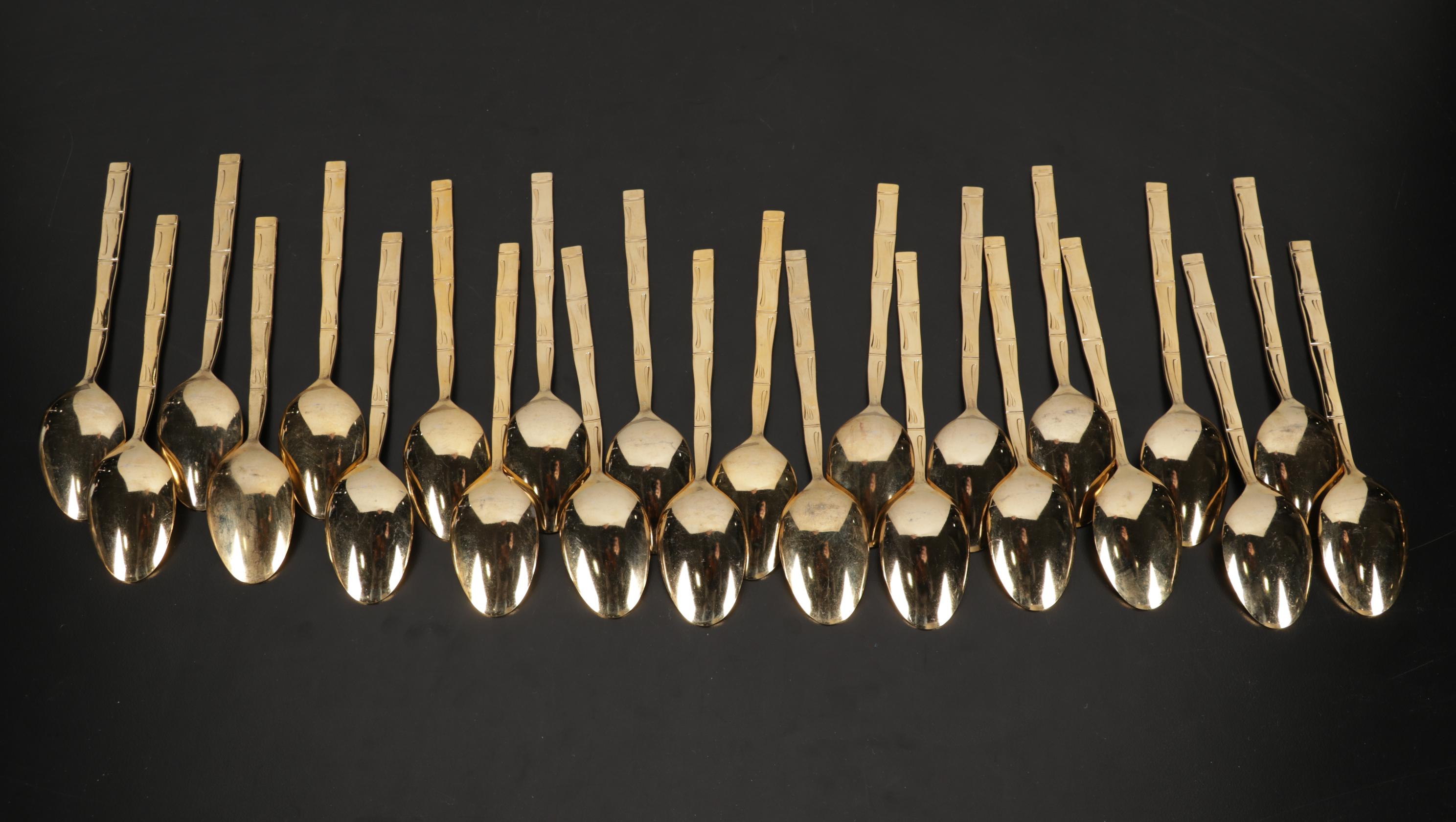 Japanese Bamboo Patern Gold Plated Flatware Set in Box with Towle Salad Set