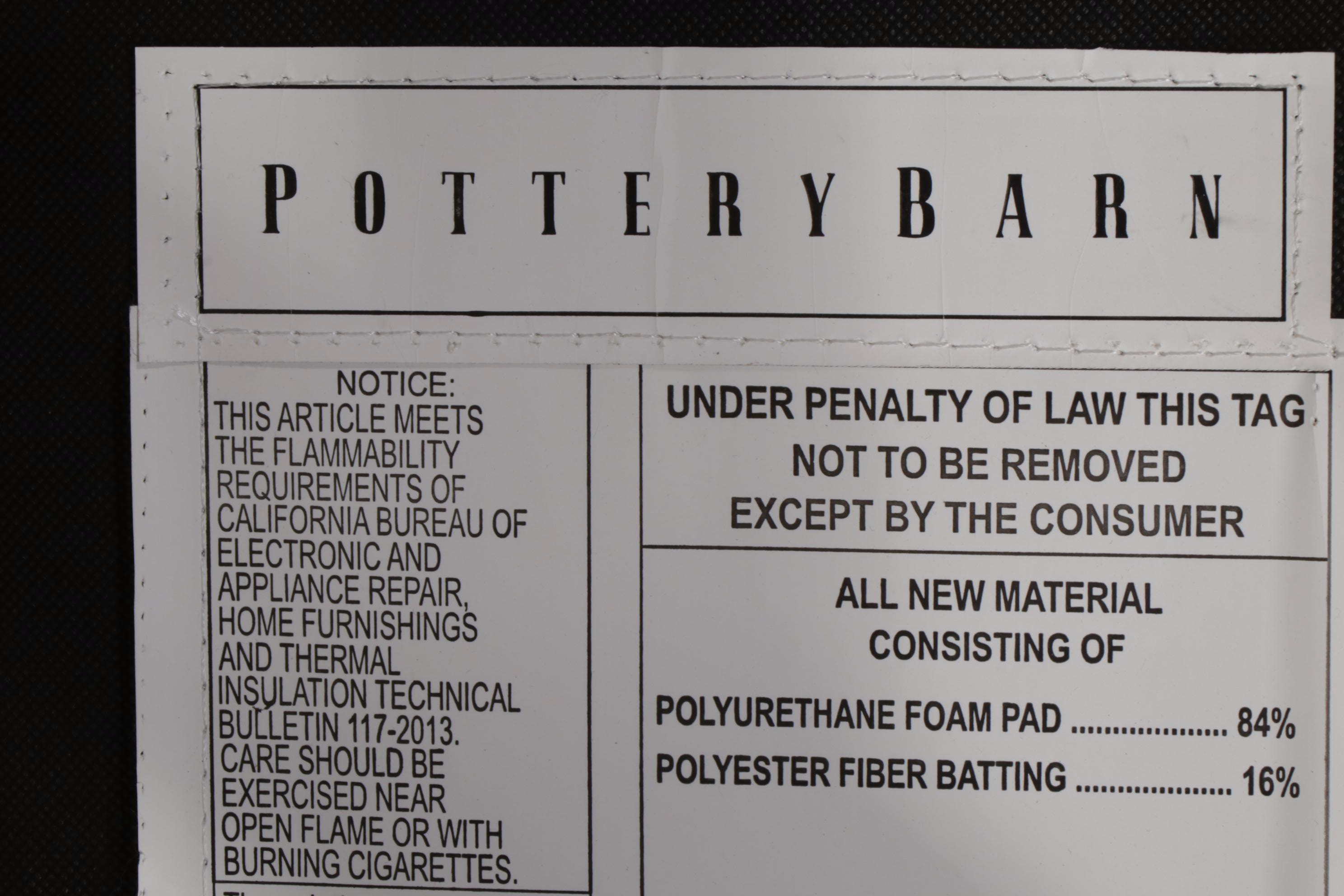 Pair of Pottery Barn "Classic" Gray Upholstered and Hardwood Barstools