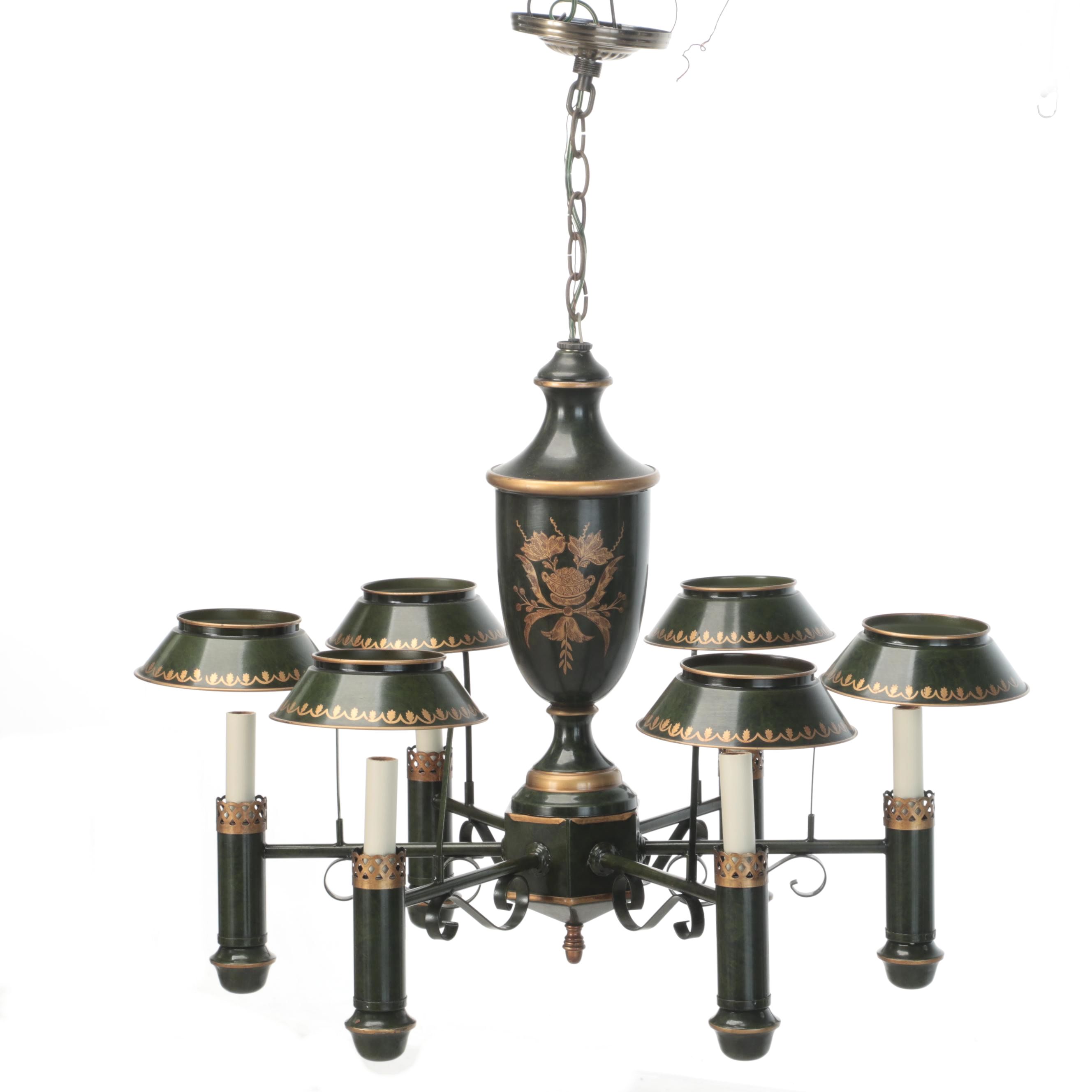 Federal Style Gilt and Toleware Six-Arm Chandelier