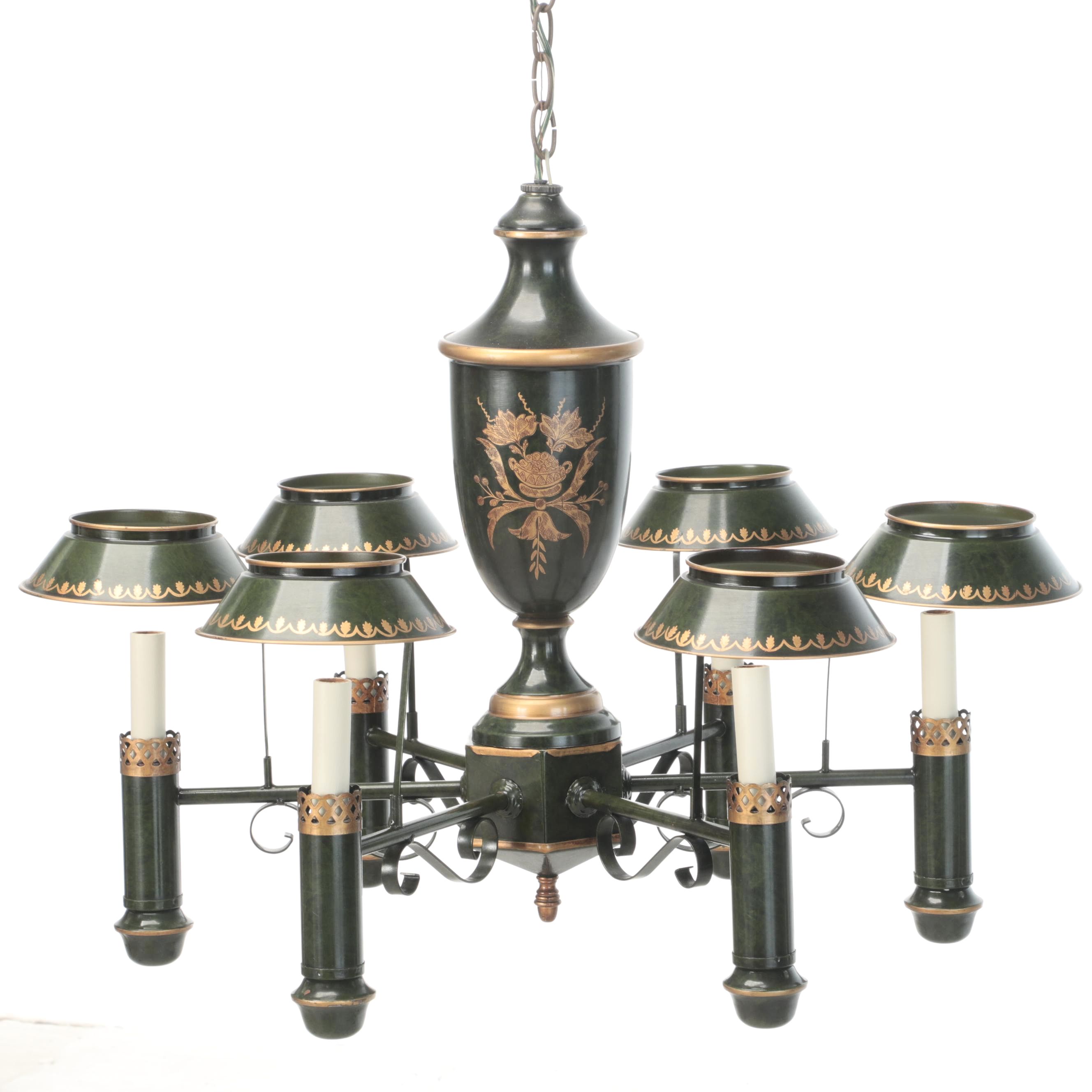 Federal Style Gilt and Toleware Six-Arm Chandelier
