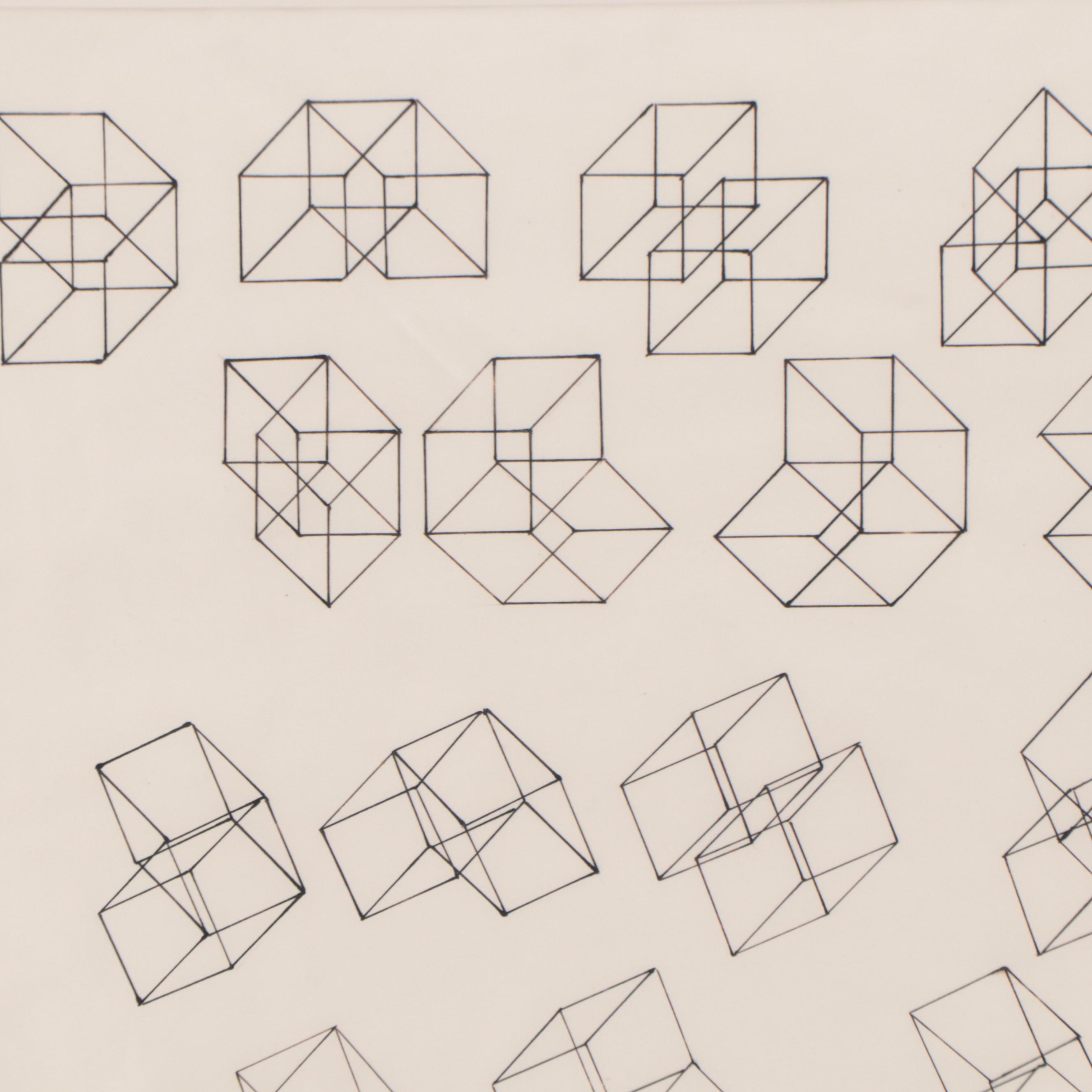 Tony Robbin Ink on Vellum "Section of Hypercube Used in Fairfield," 1981