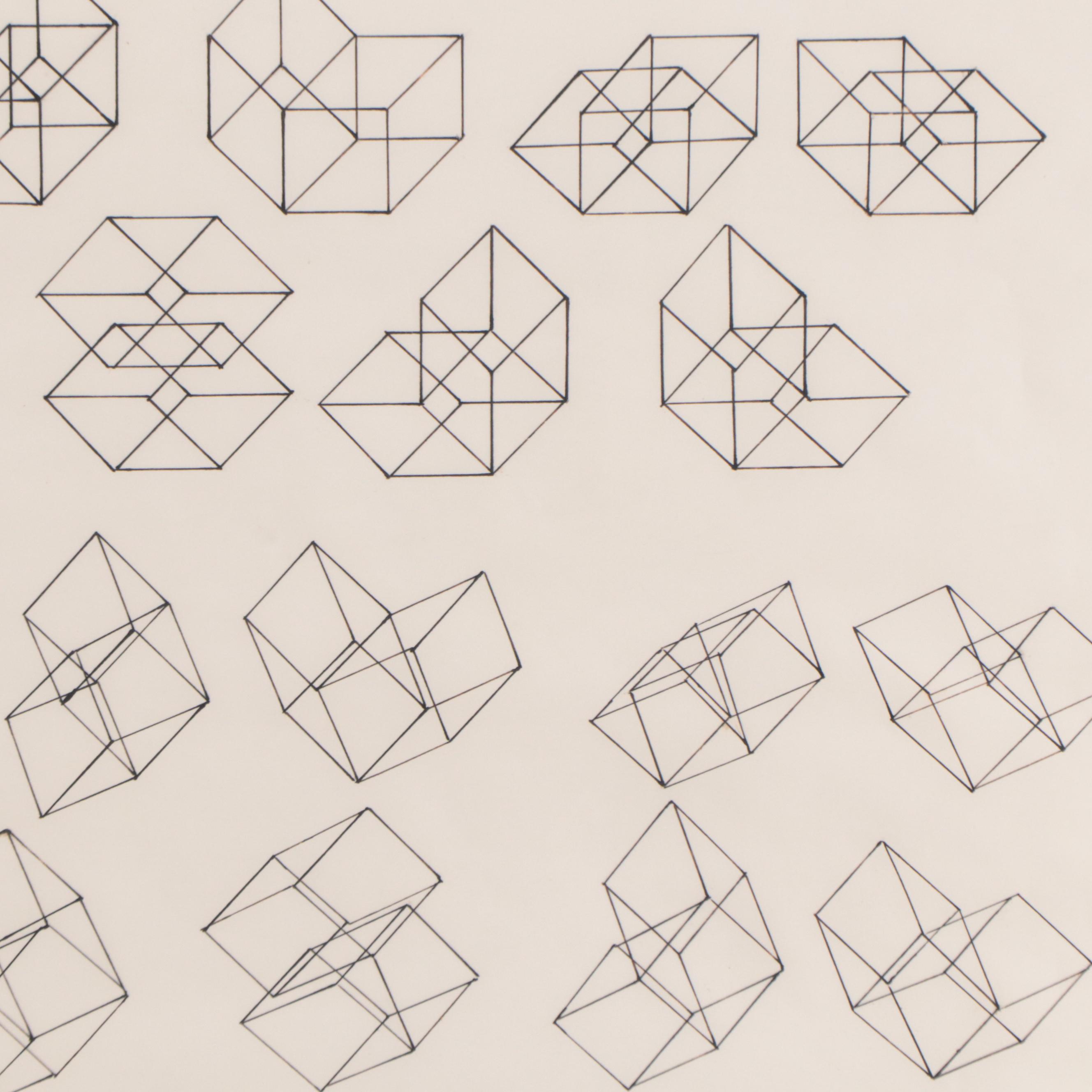 Tony Robbin Ink on Vellum "Section of Hypercube Used in Fairfield," 1981