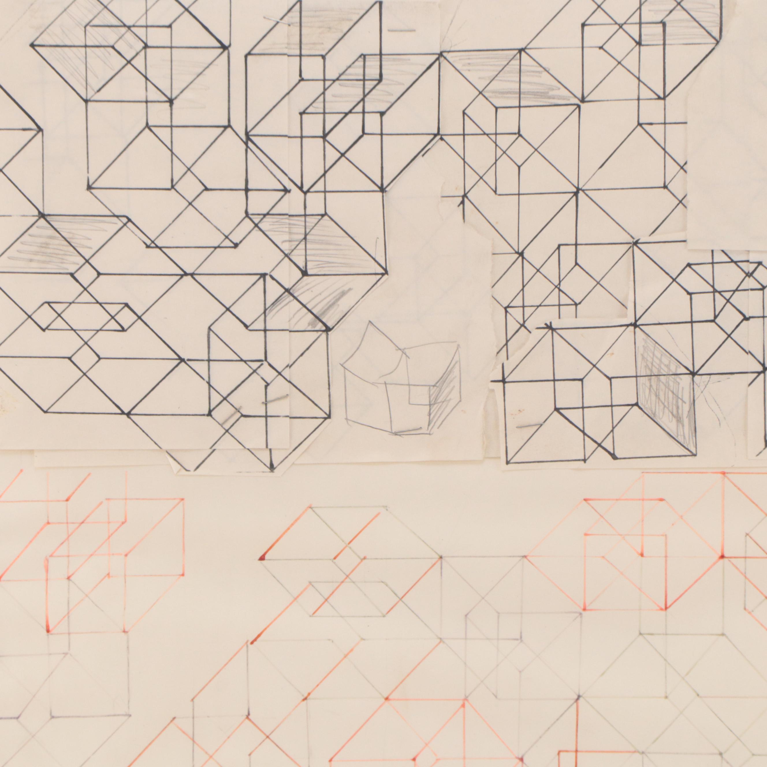 Tony Robbin Pencil and Ink on Paper "Composite Drawing," 1981