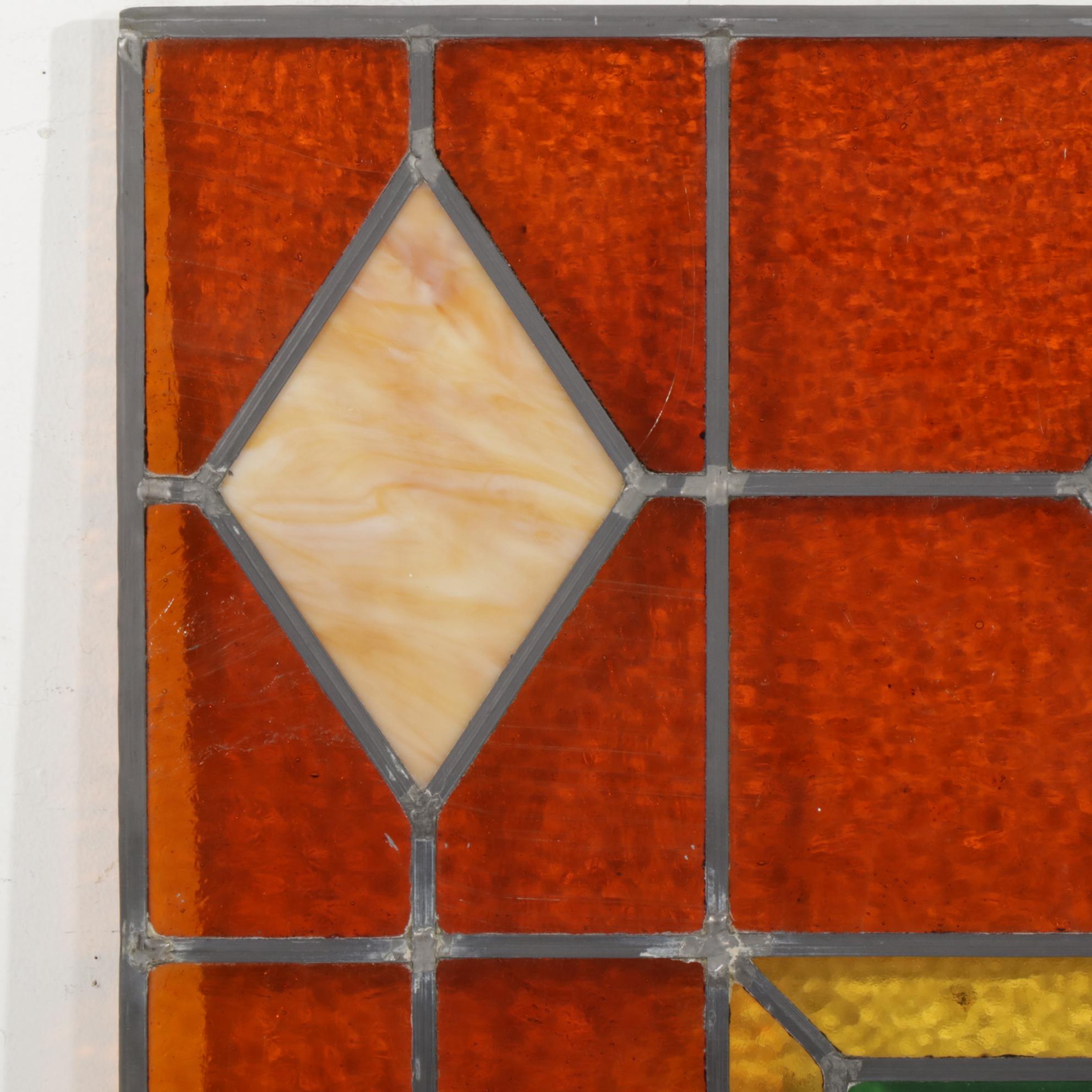 Stained and Slag Glass Leaded Panel Featuring Gothic Letter "G"