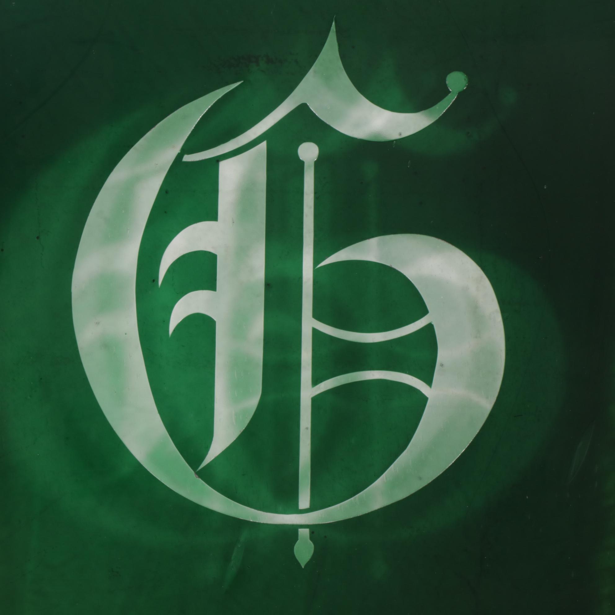 Stained and Slag Glass Leaded Panel Featuring Gothic Letter "G"