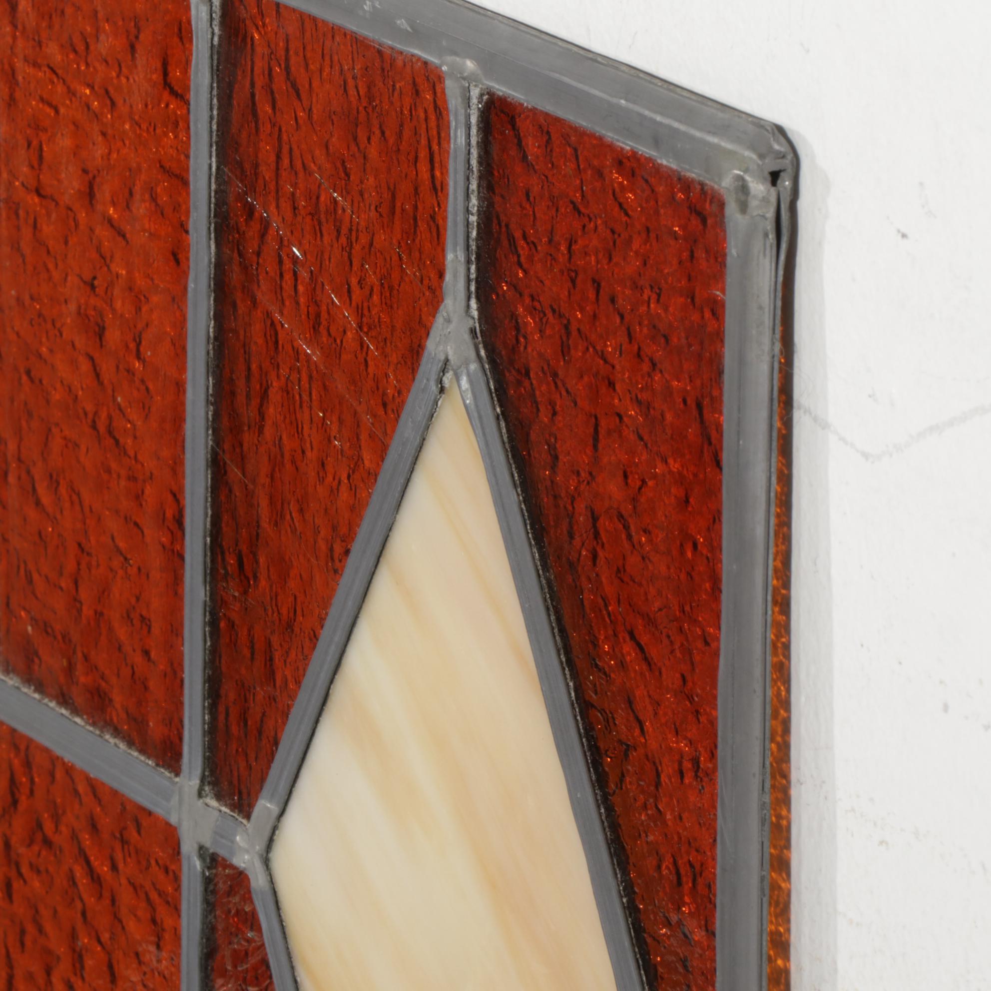 Stained and Slag Glass Leaded Panel Featuring Gothic Letter "G"