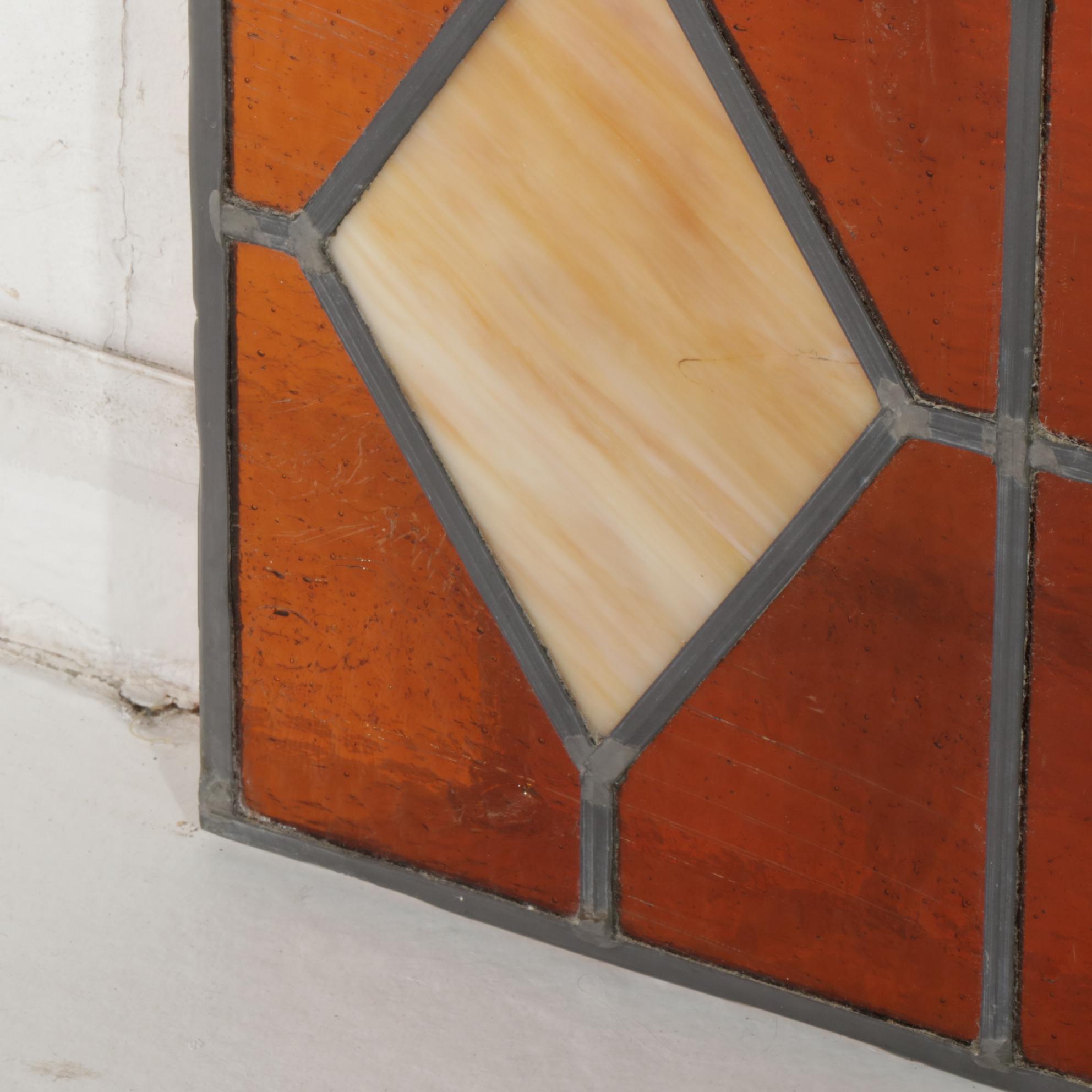 Stained and Slag Glass Leaded Panel Featuring Gothic Letter "G"