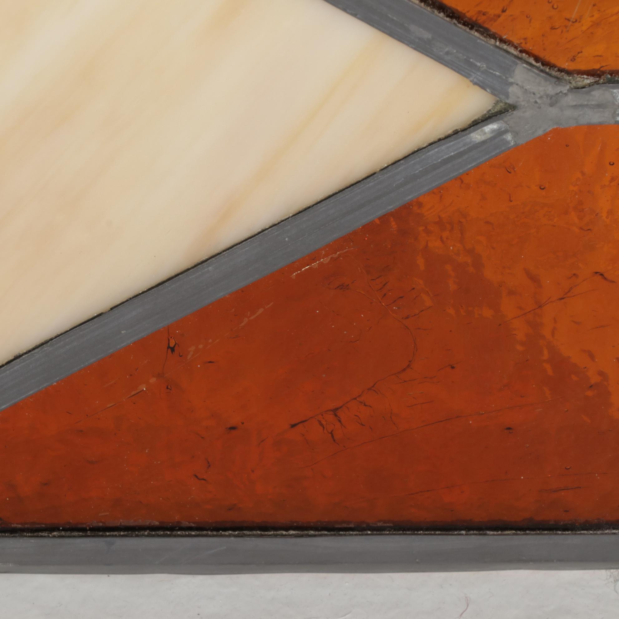 Stained and Slag Glass Leaded Panel Featuring Gothic Letter "G"