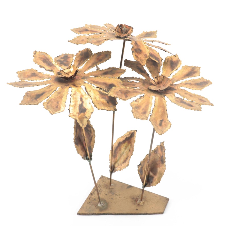 Don Shryock Modern Torch-Cut Brass Flower Sculpture
