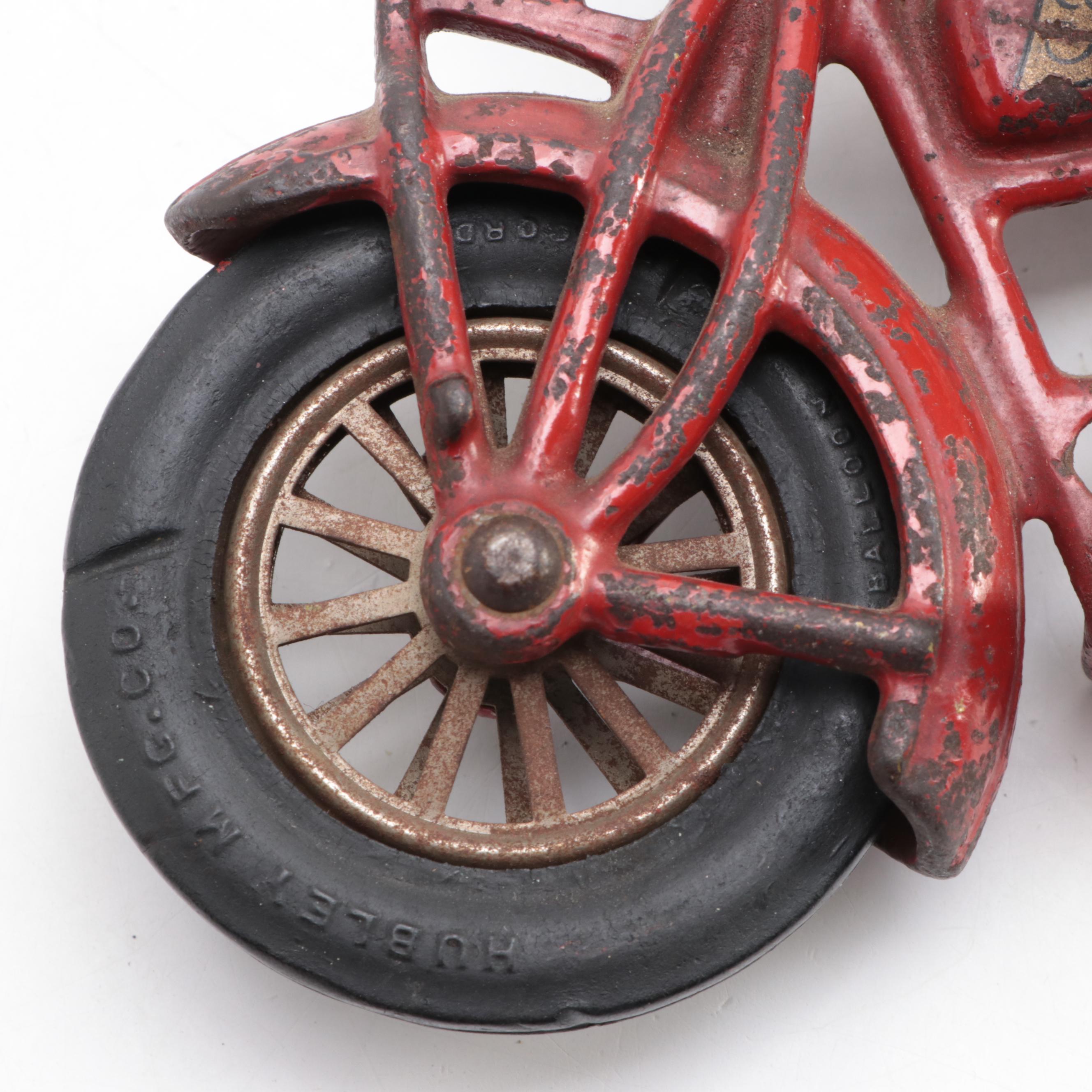 Hubley Cast Iron Toy Indian Motorcycle and Civilian Rider, 1930s