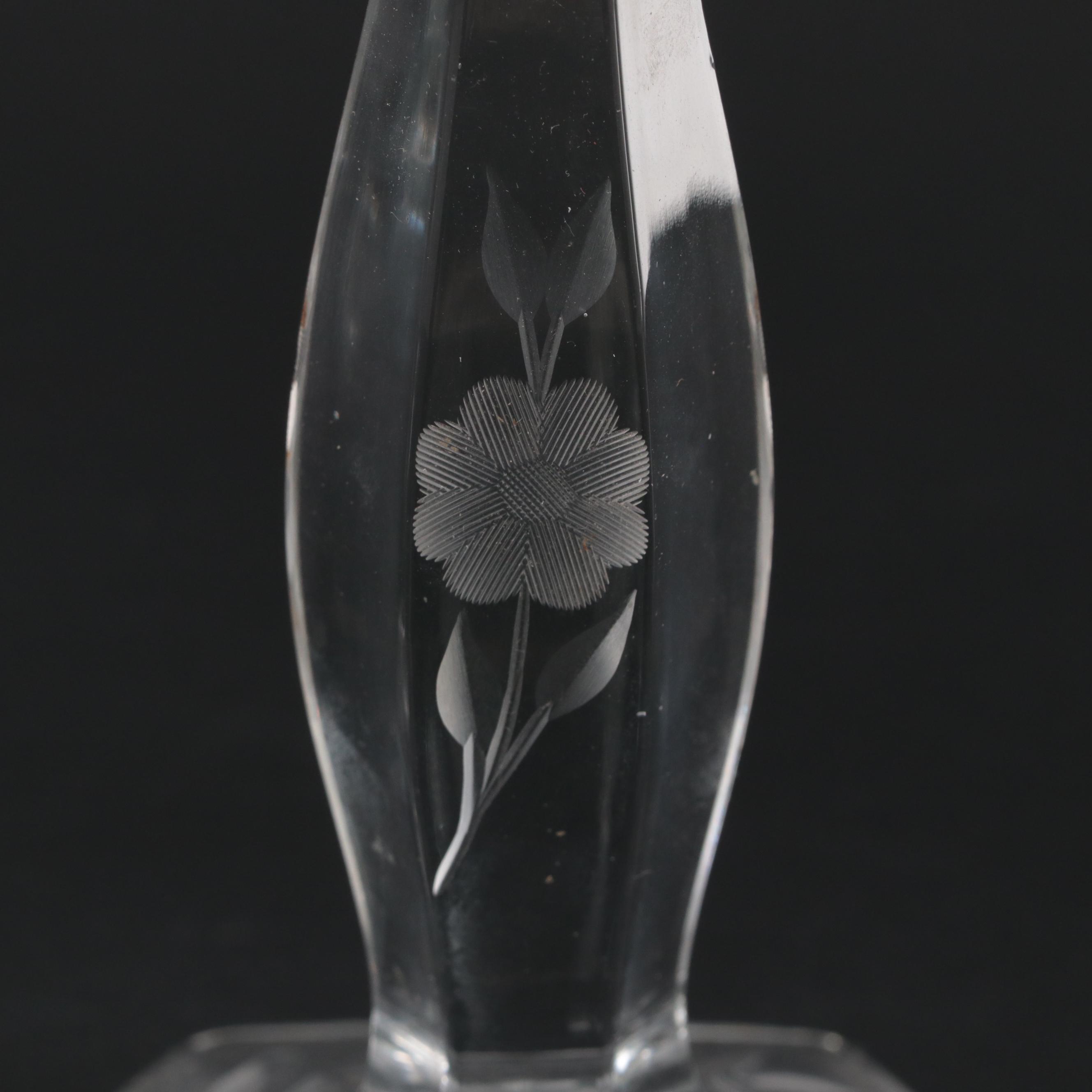 Pair of Heisey Etched Glass Candlesticks