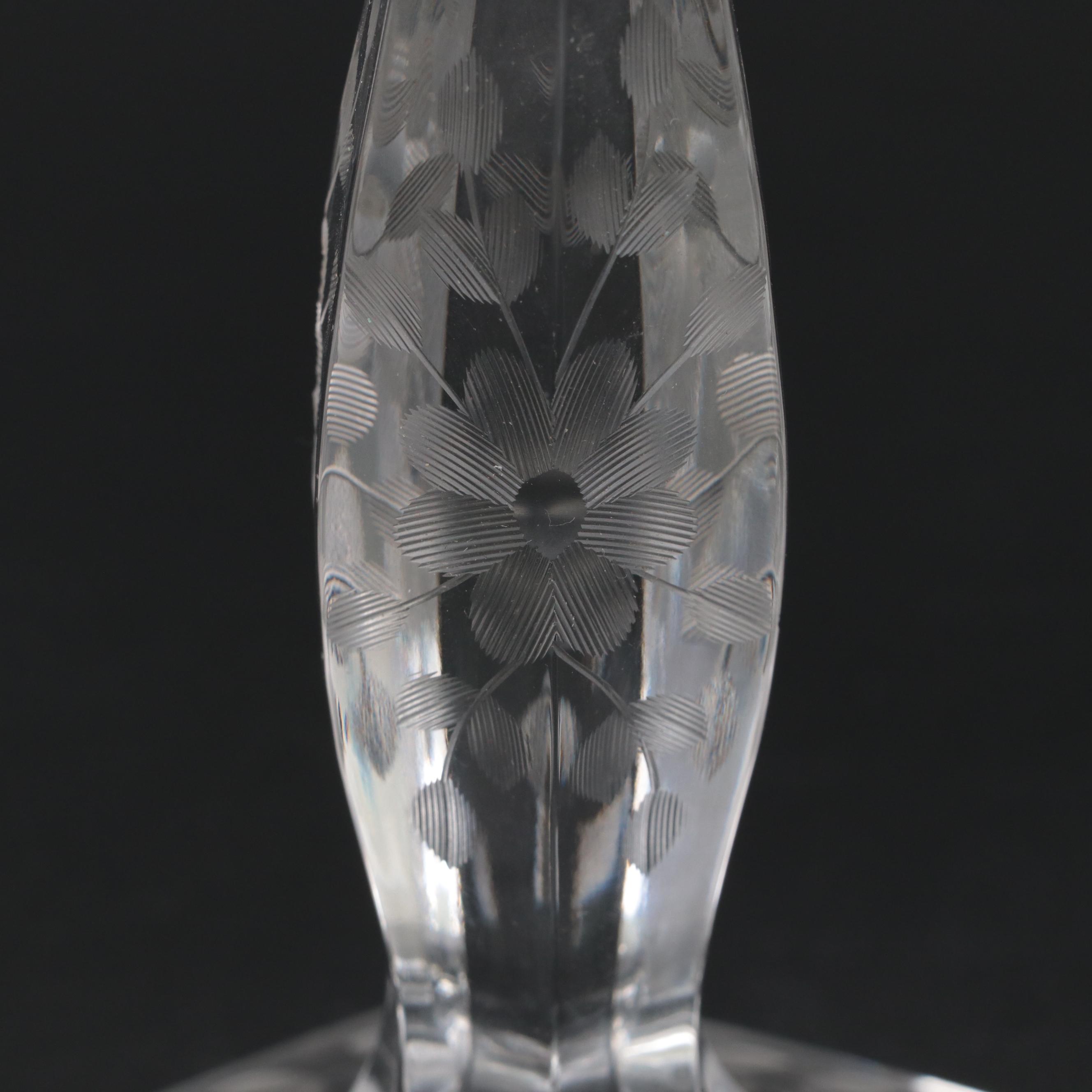 Pair of Heisey Etched Glass Candlesticks