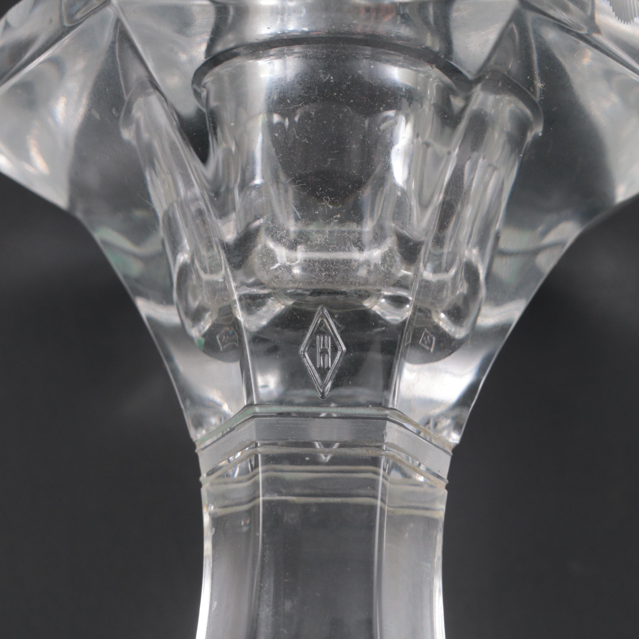 Pair of Heisey Etched Glass Candlesticks