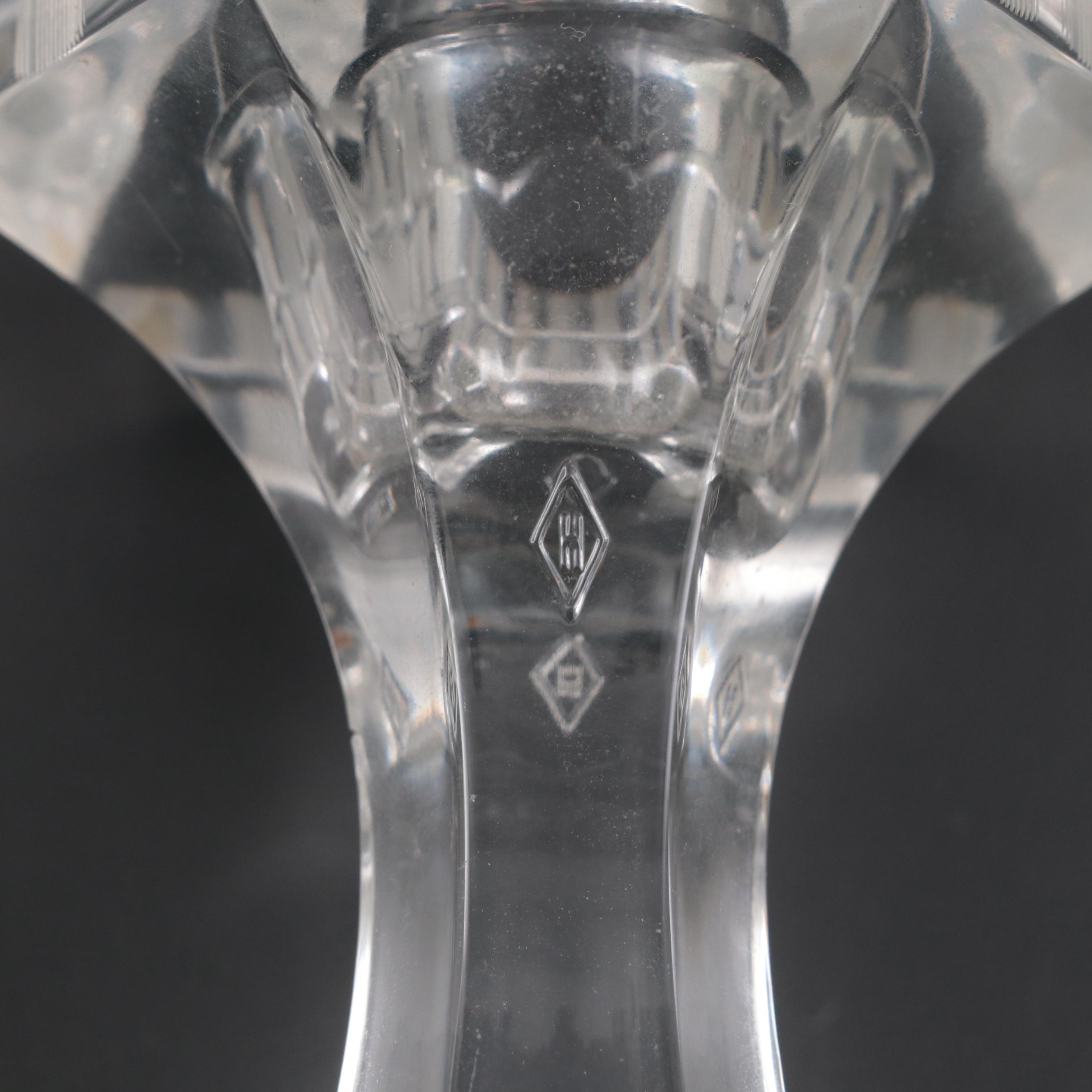 Pair of Heisey Etched Glass Candlesticks