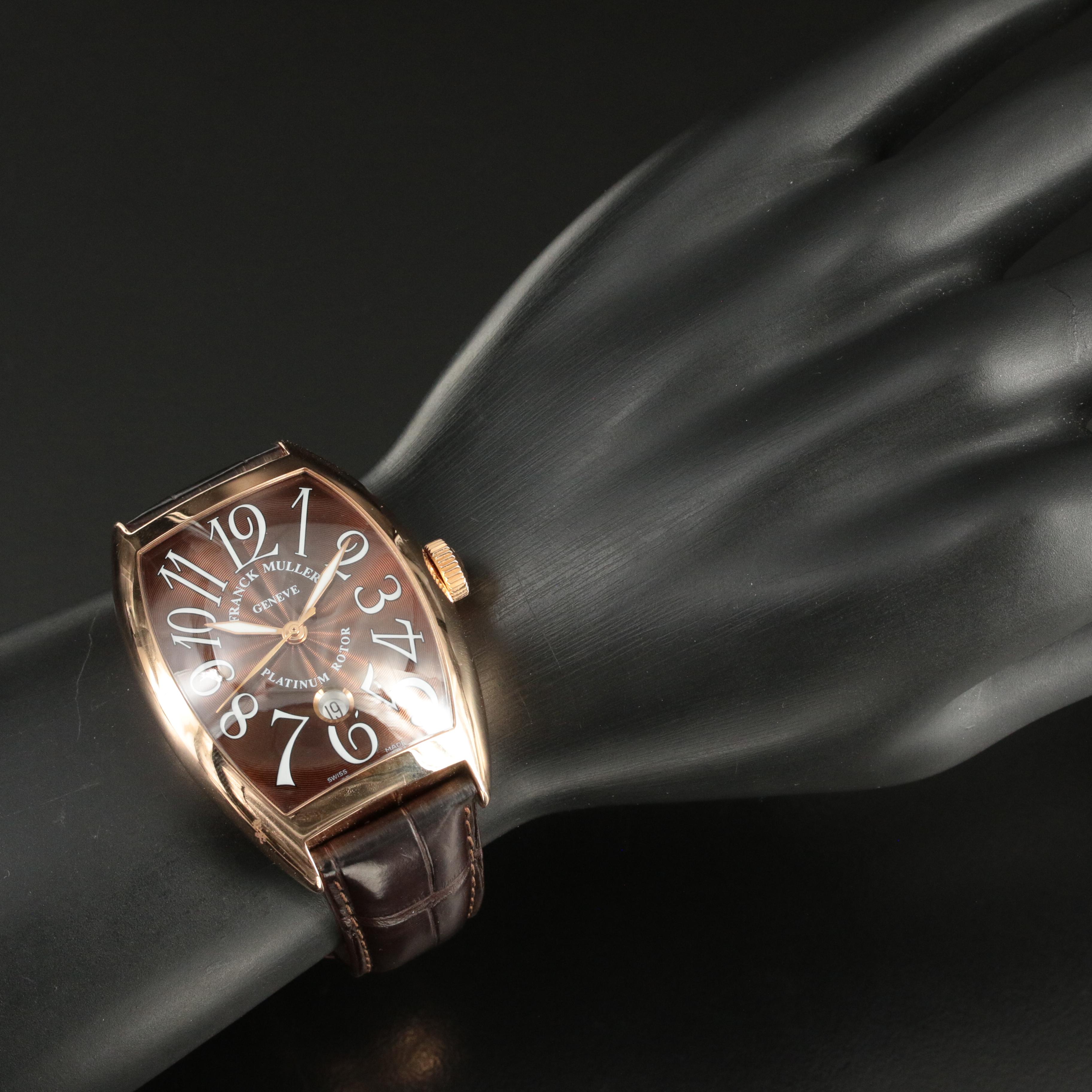 18K Rose Gold Franck Muller Cintrée Curvex Brown Dial Watch
