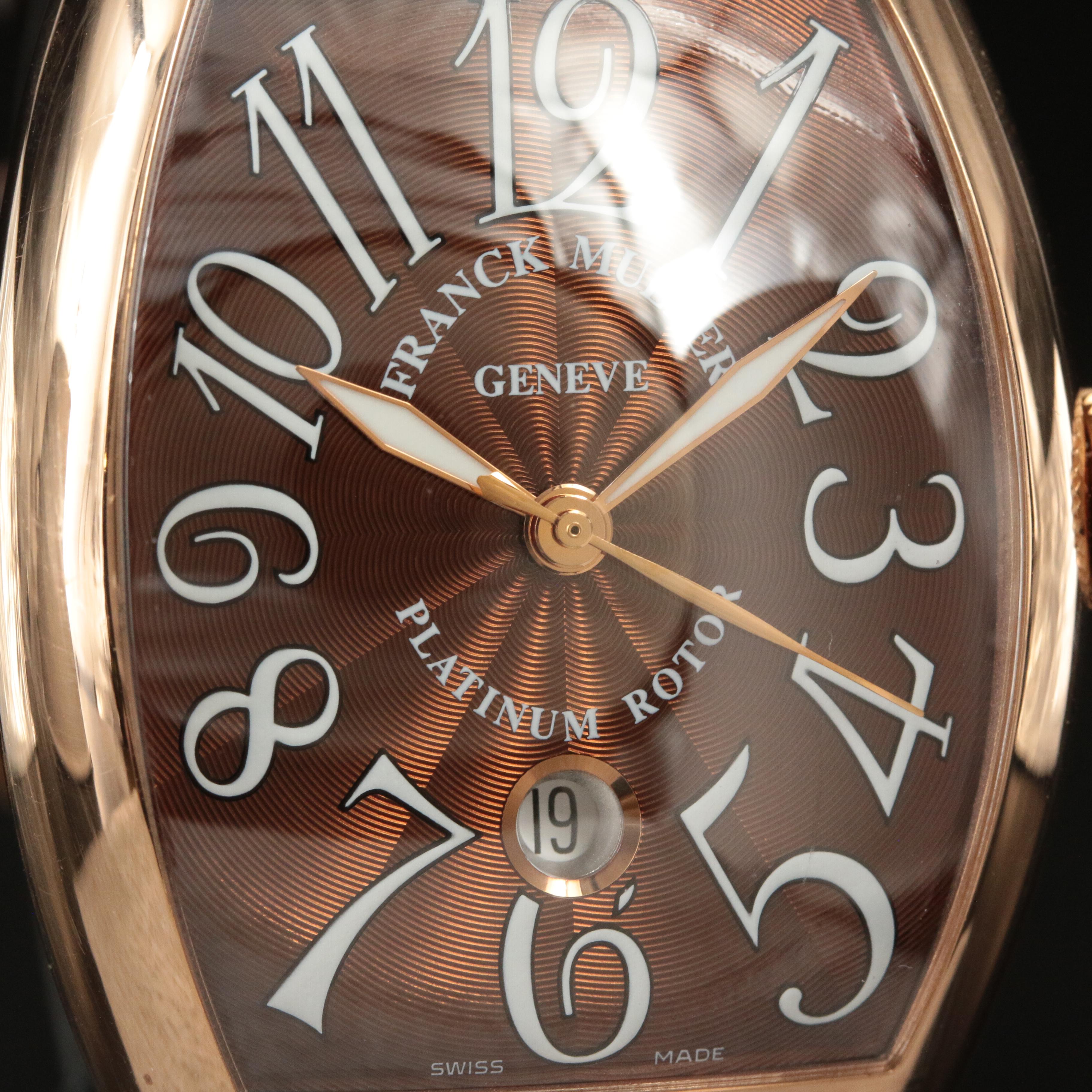 18K Rose Gold Franck Muller Cintrée Curvex Brown Dial Watch