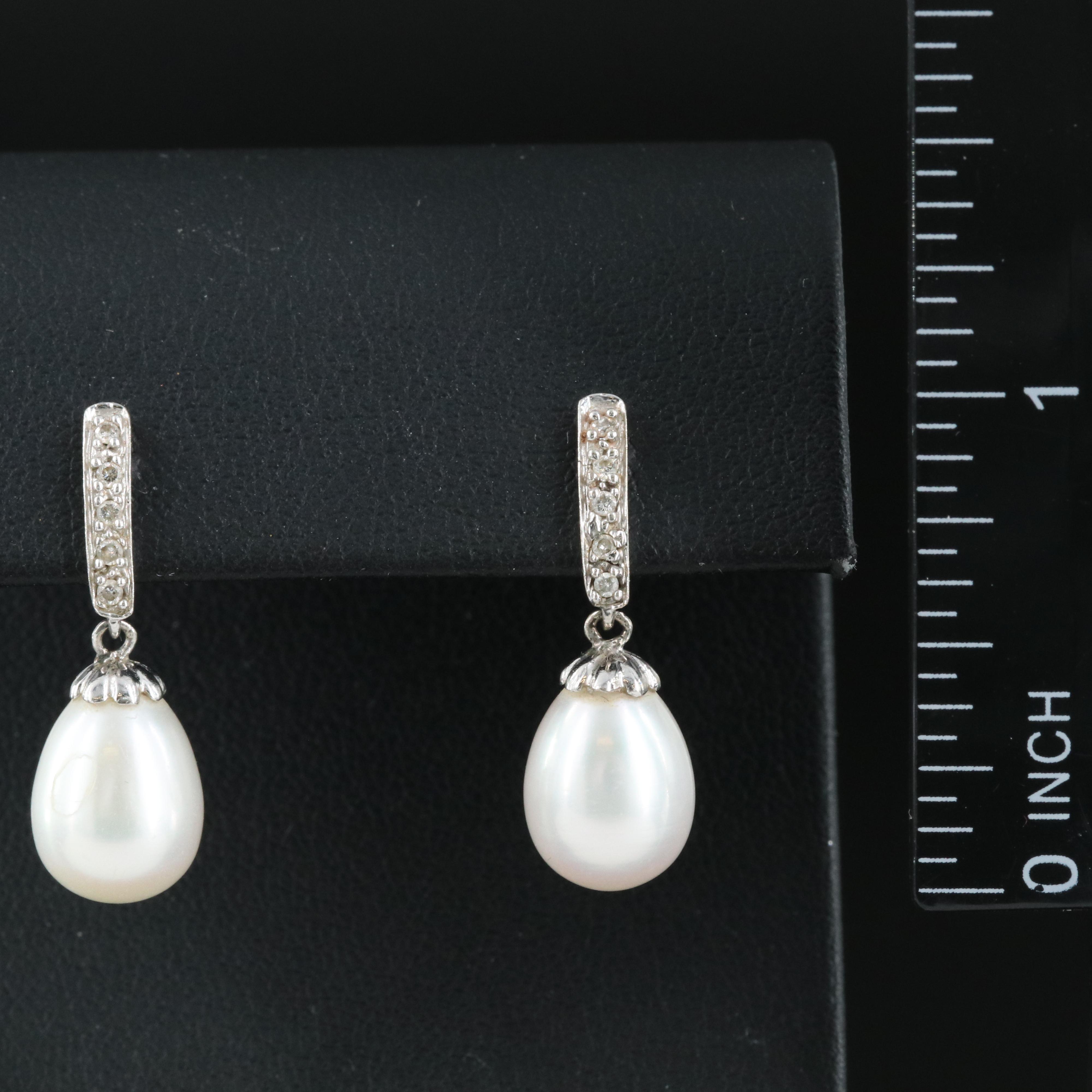 14K Pearl and Diamond Drop Earrings