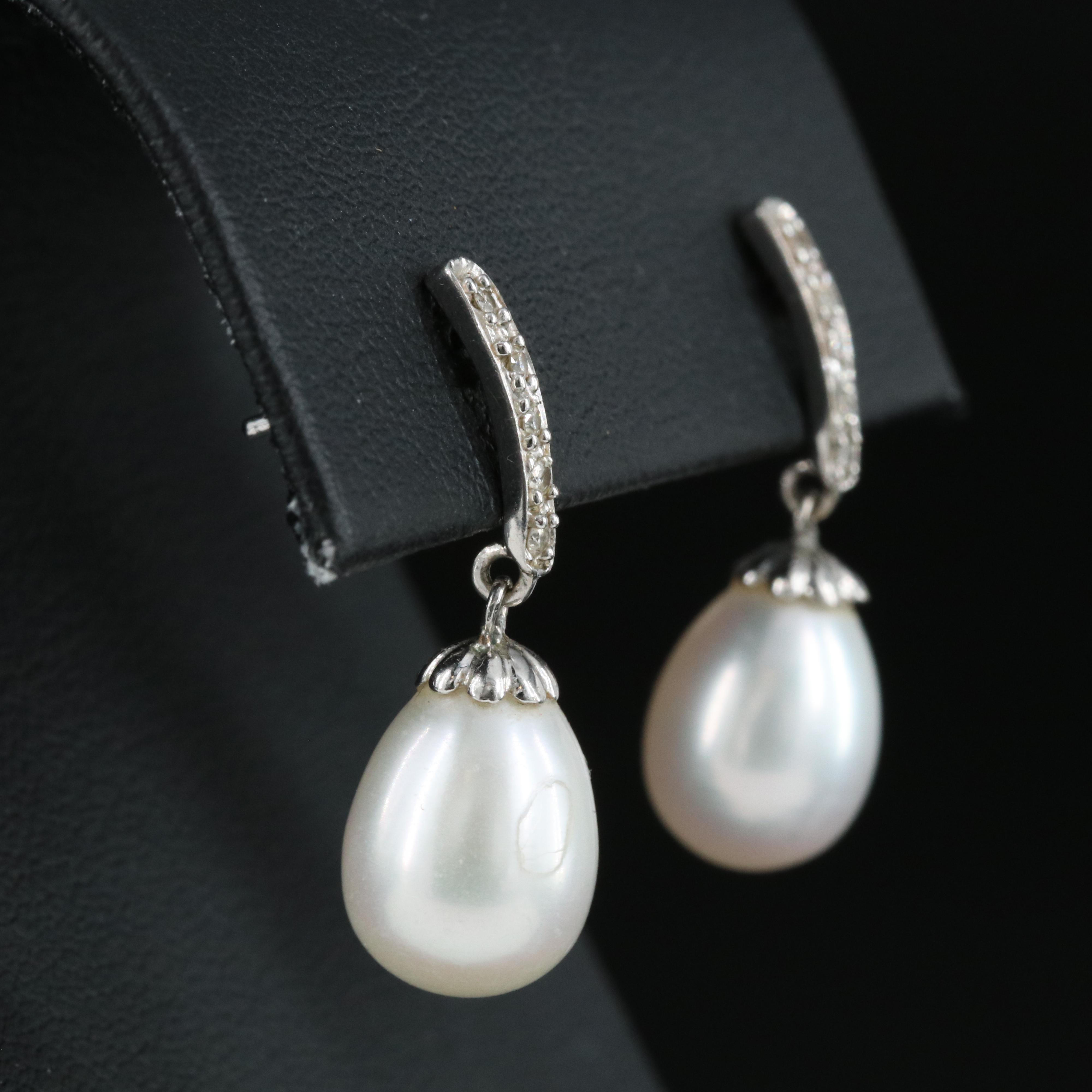 14K Pearl and Diamond Drop Earrings