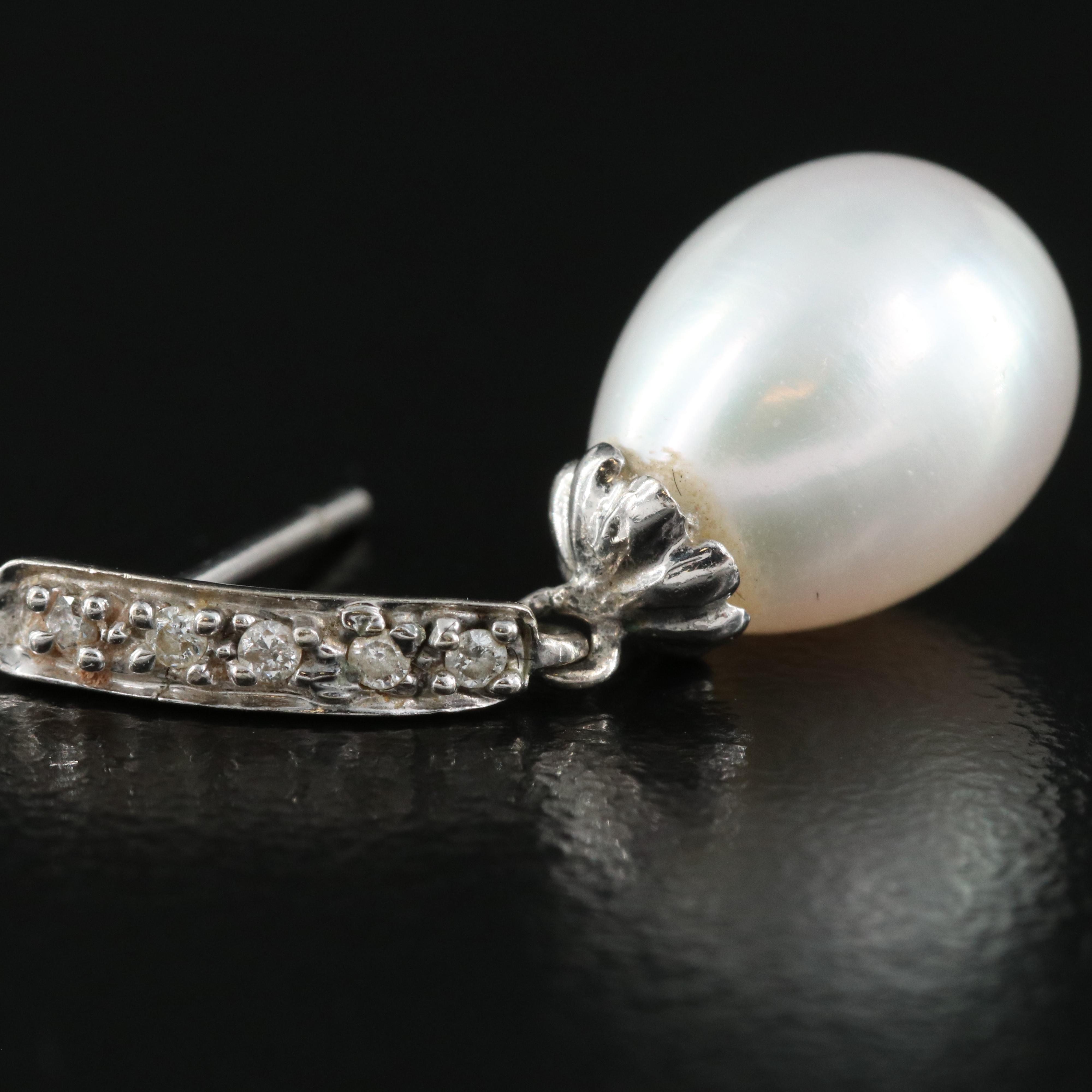 14K Pearl and Diamond Drop Earrings