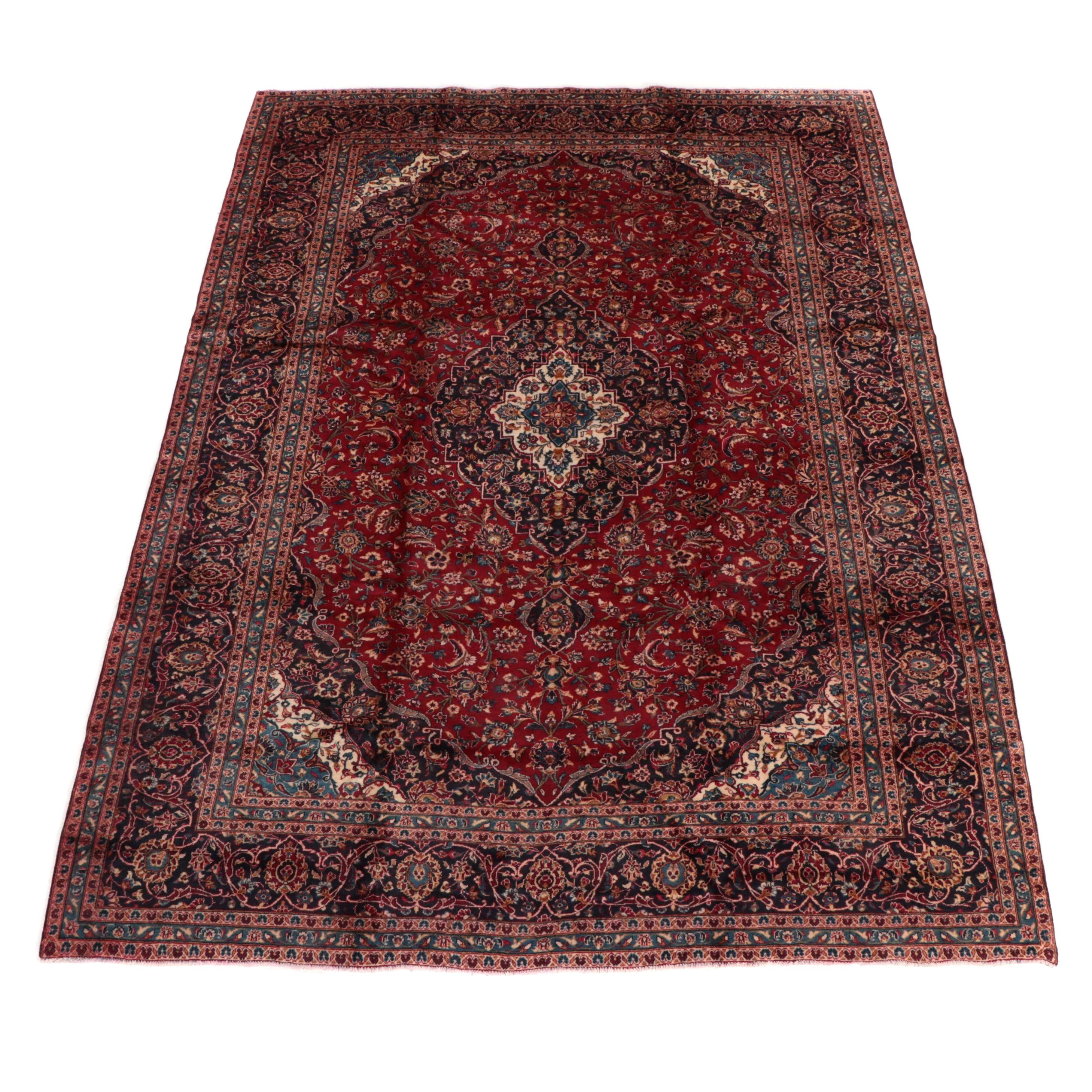 9'9 x 13'6 Hand-Knotted Persian Kashan Room Sized Rug