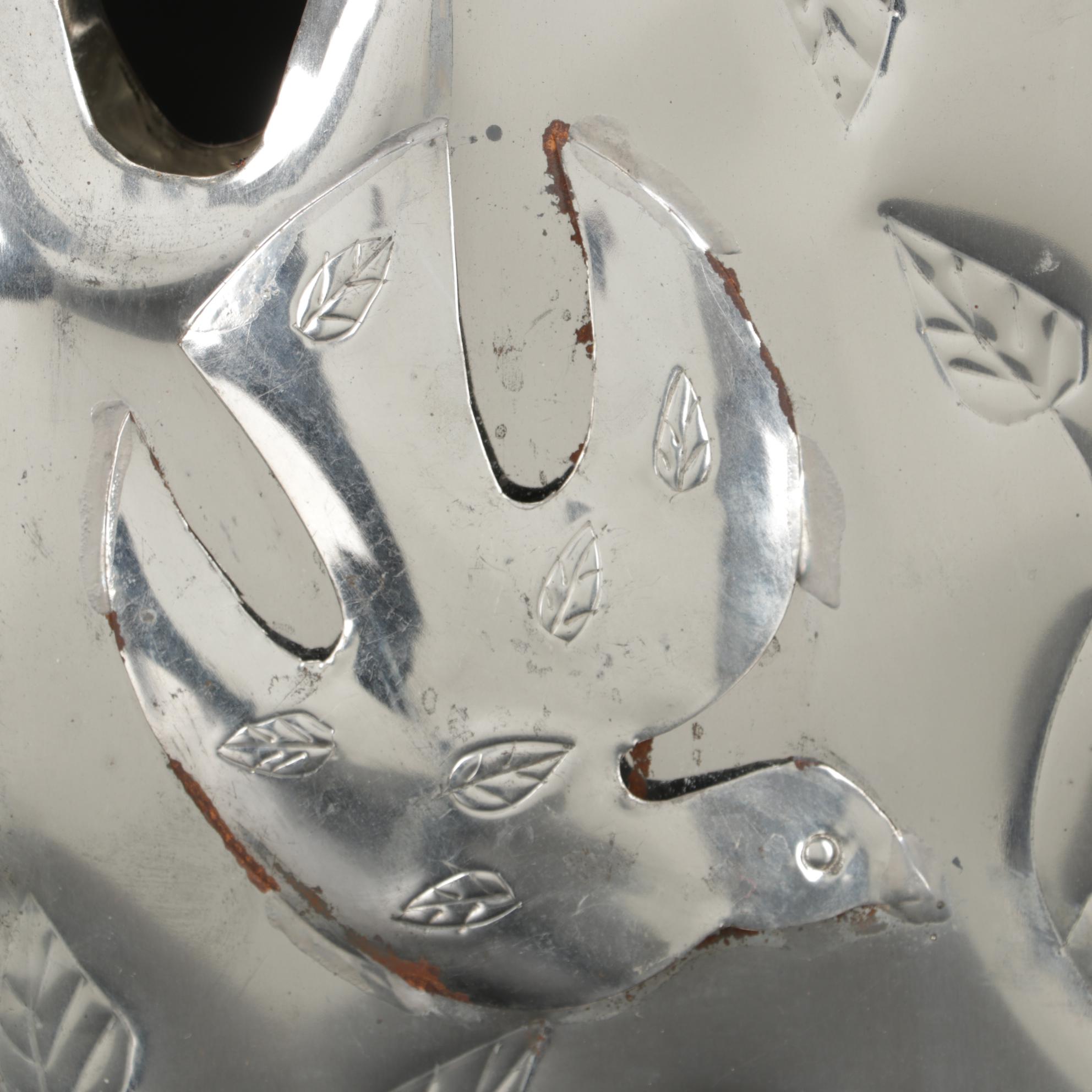 Mexican Folk Art Tin Candelabra With Dove Motif After Gene Byron