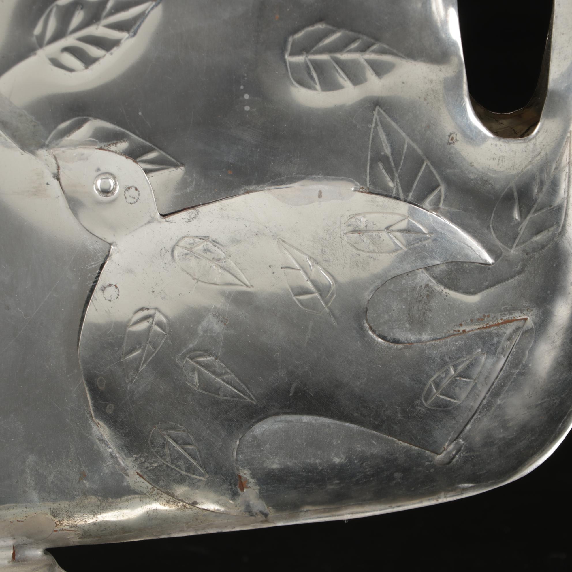 Mexican Folk Art Tin Candelabra With Dove Motif After Gene Byron