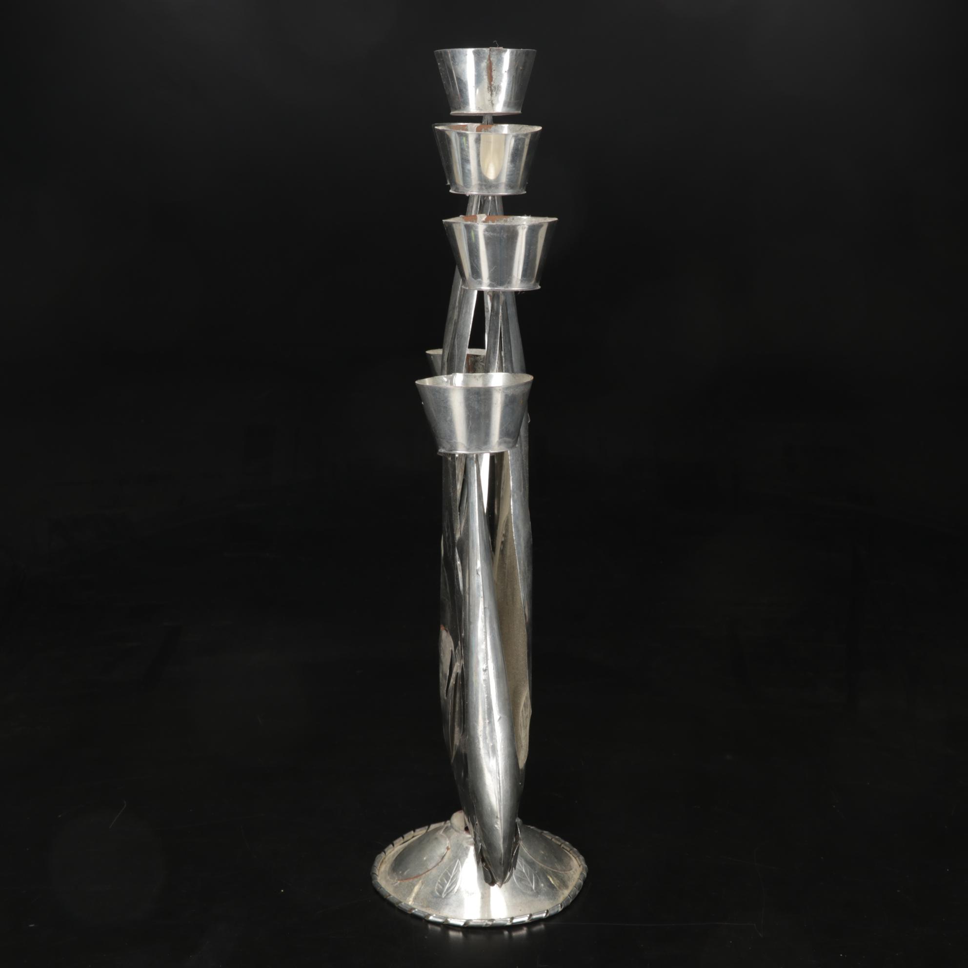 Mexican Folk Art Tin Candelabra With Dove Motif After Gene Byron