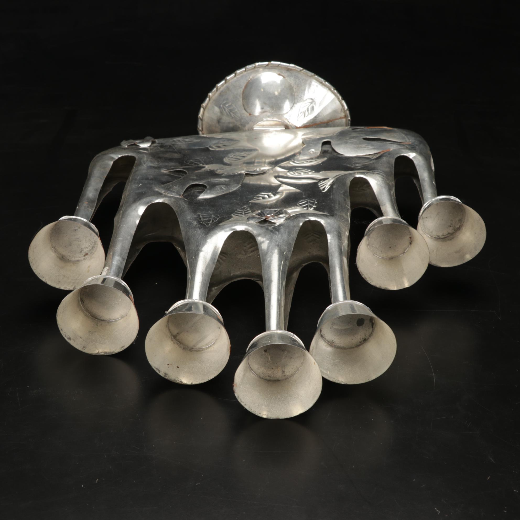 Mexican Folk Art Tin Candelabra With Dove Motif After Gene Byron