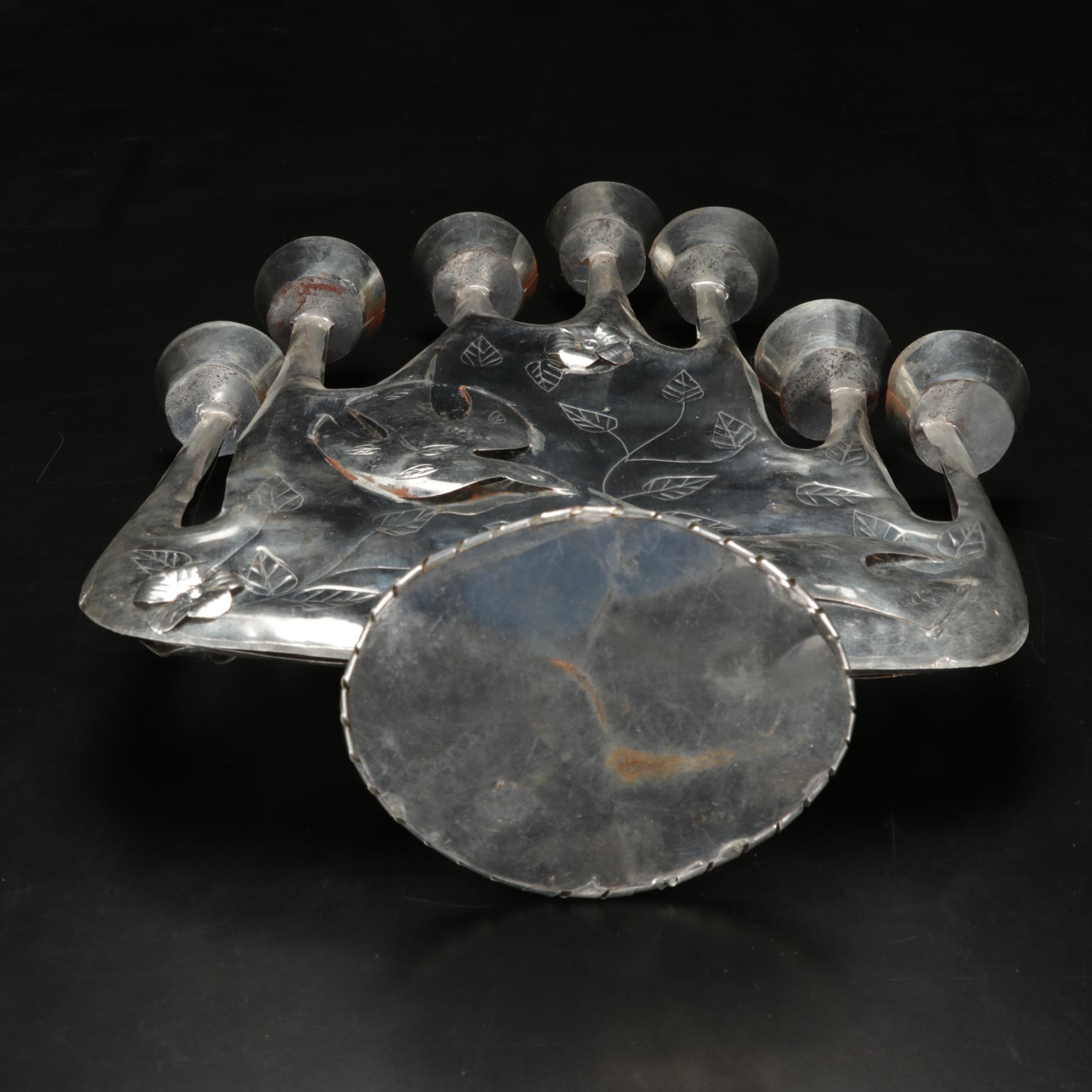 Mexican Folk Art Tin Candelabra With Dove Motif After Gene Byron