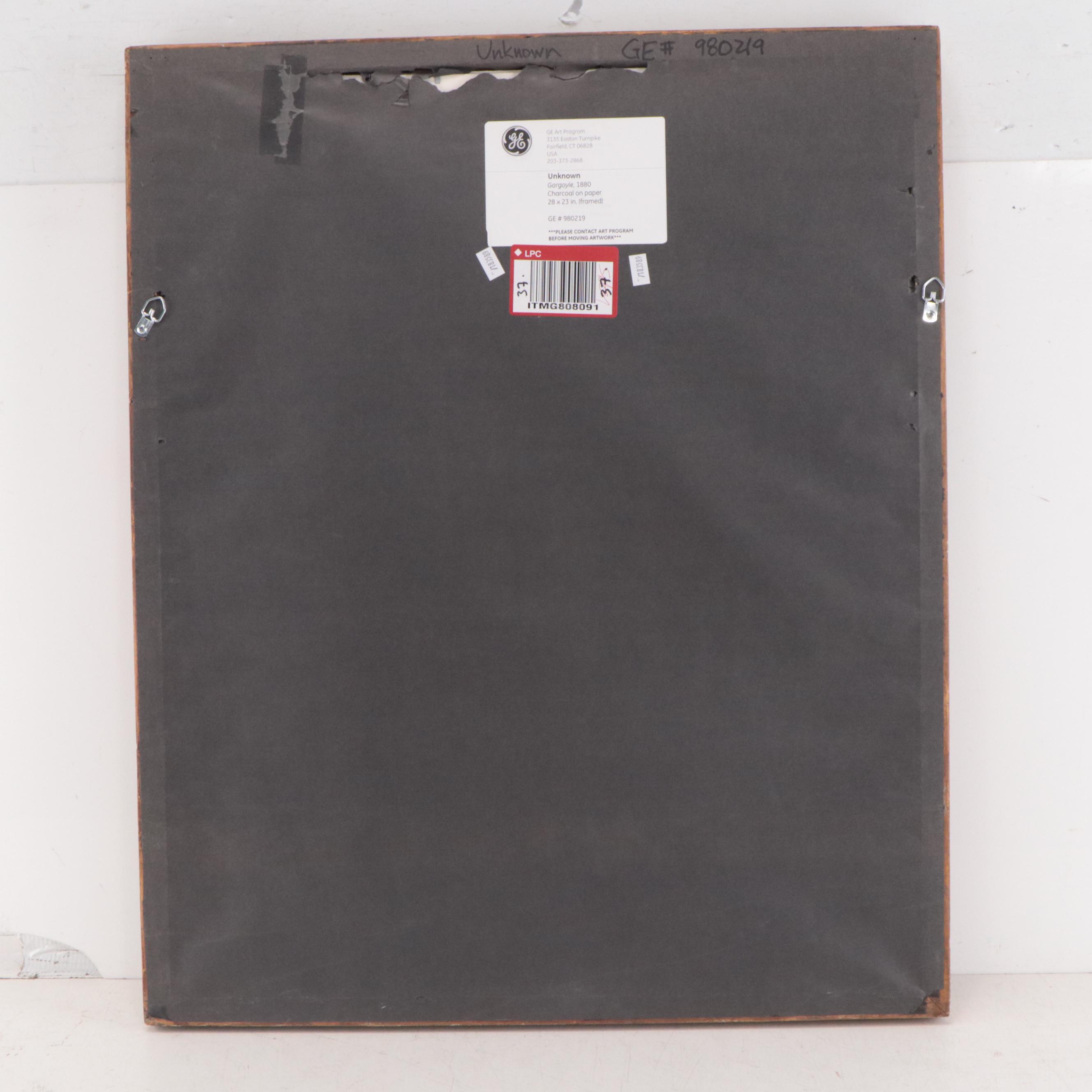 Charcoal Sketch of Gargoyle, Circa 1880