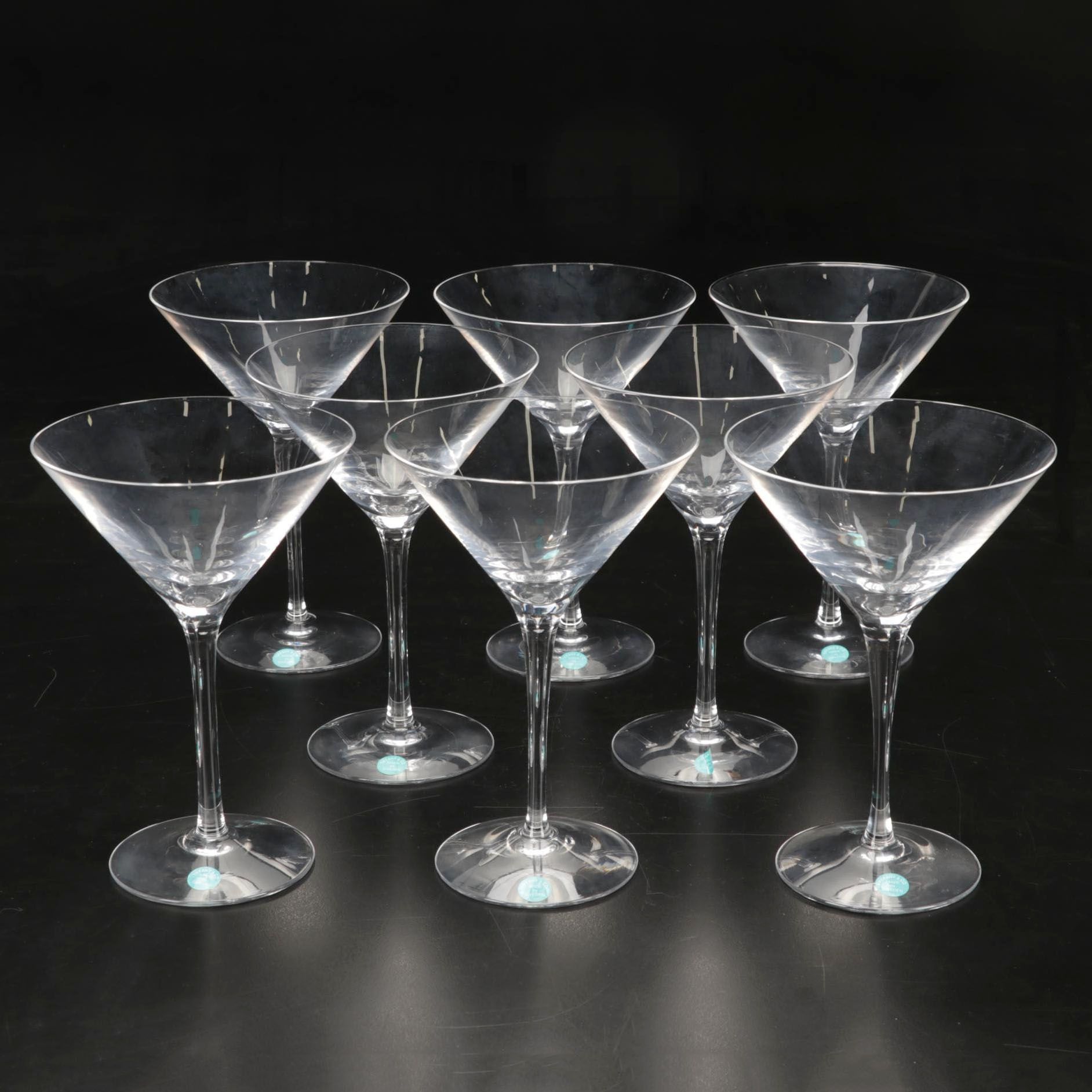 Eight Tiffany & Co. Crystal Martini Glasses