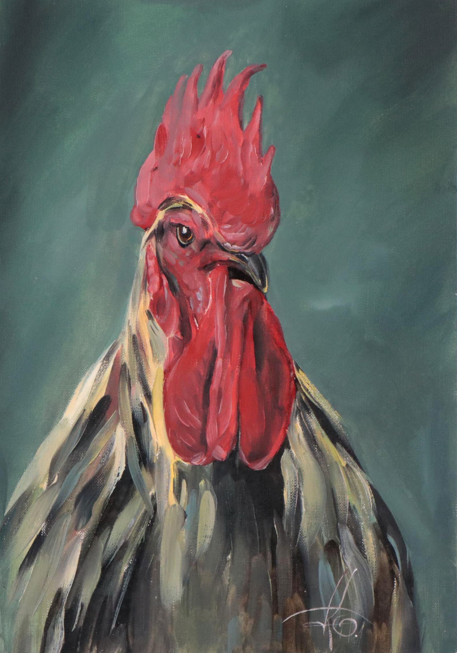 Kravchenko Olga Oil Painting of Rooster, 2023