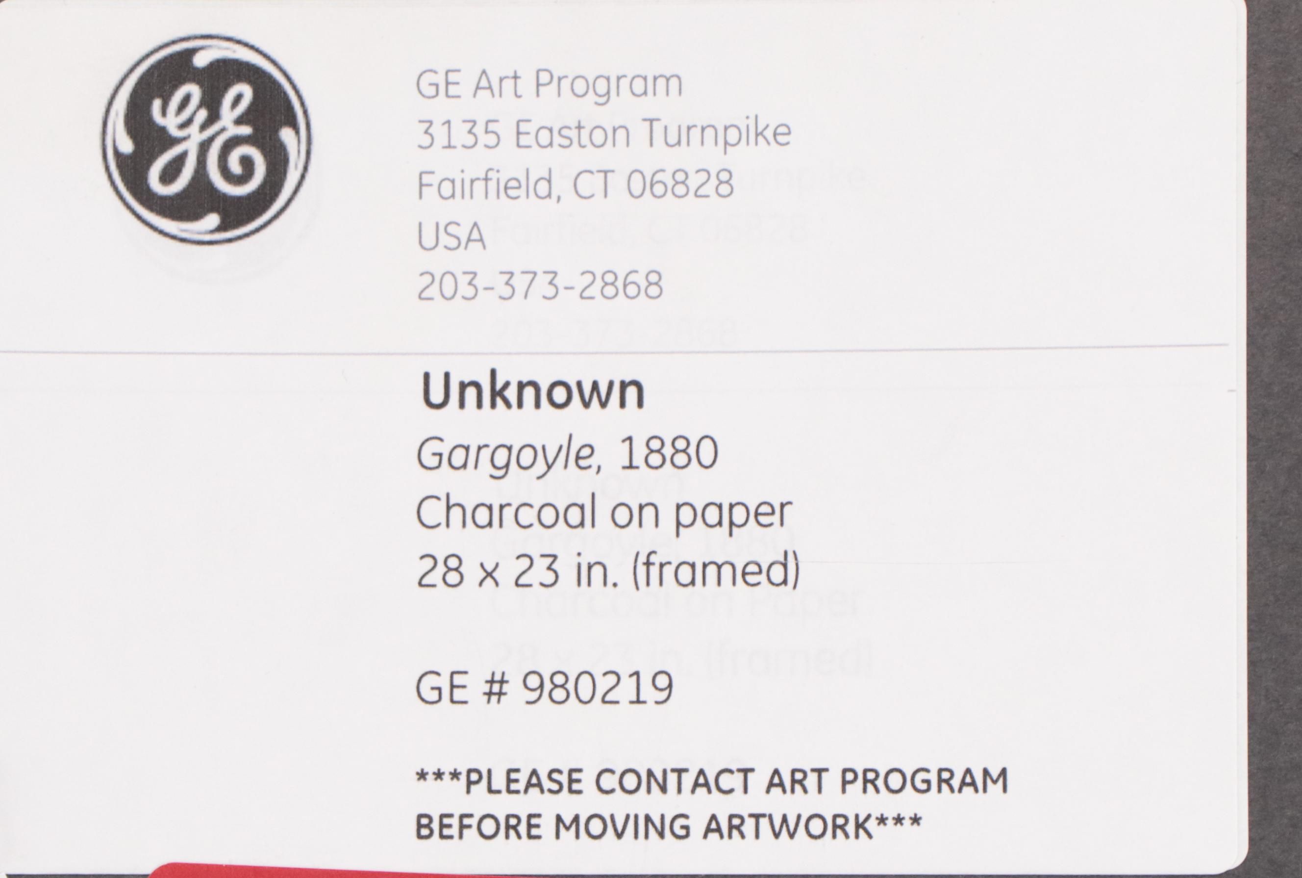 Charcoal Sketch of Gargoyle, Circa 1880