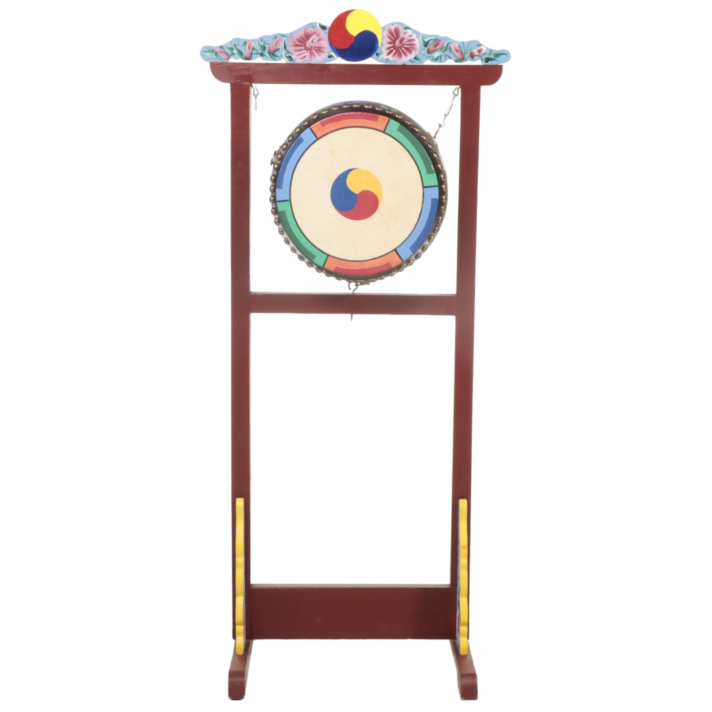 Korean Buk Drum on Polychromed Wood Stand